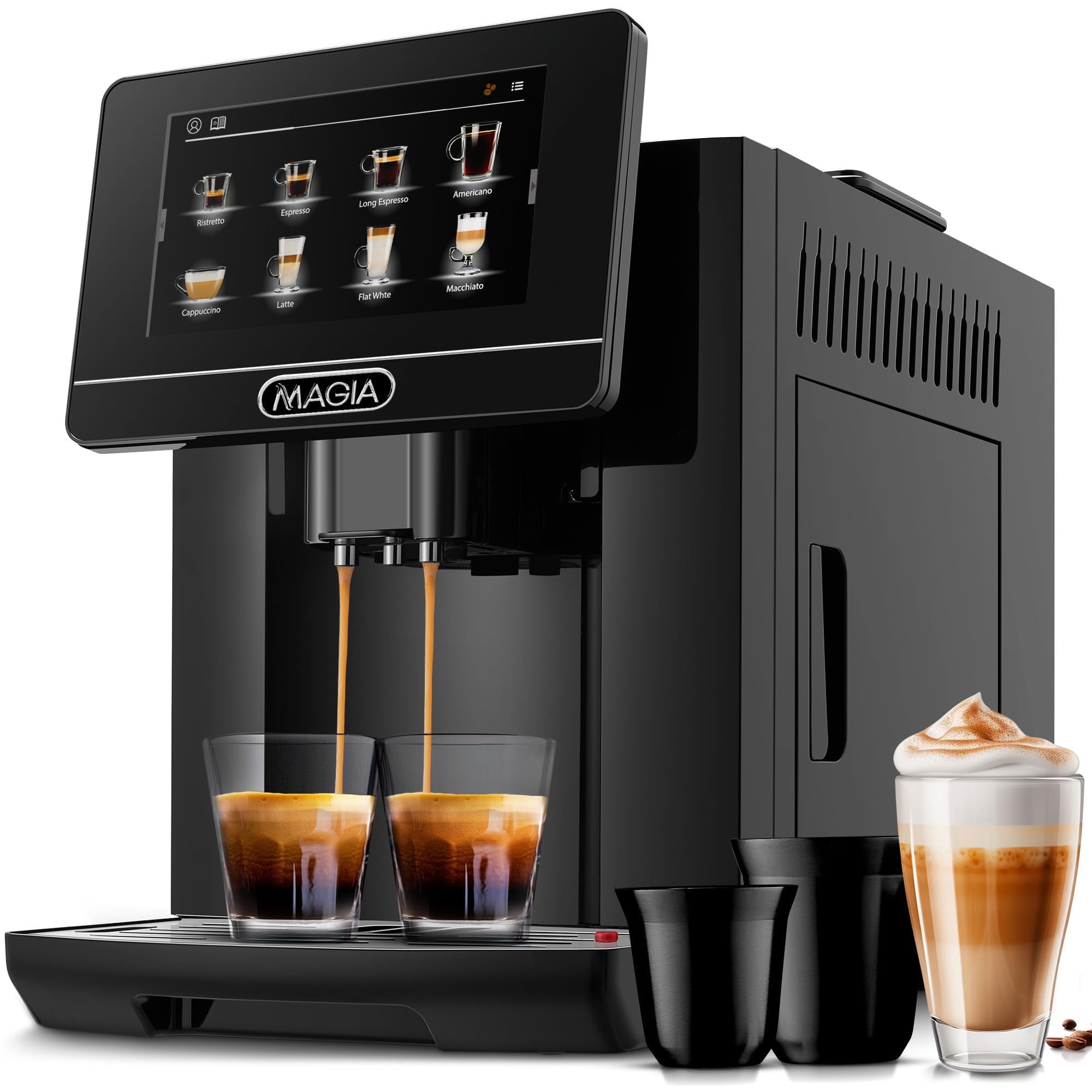 Zulay Magia Fully Automatic Espresso Machine with Built-in Grinder - 19 Customizable Coffee Settings - Self-Cleaning System - Milk Frother for Latte, Cappuccino & Macchiato - Perfect for Home Baristas & Coffee Lovers