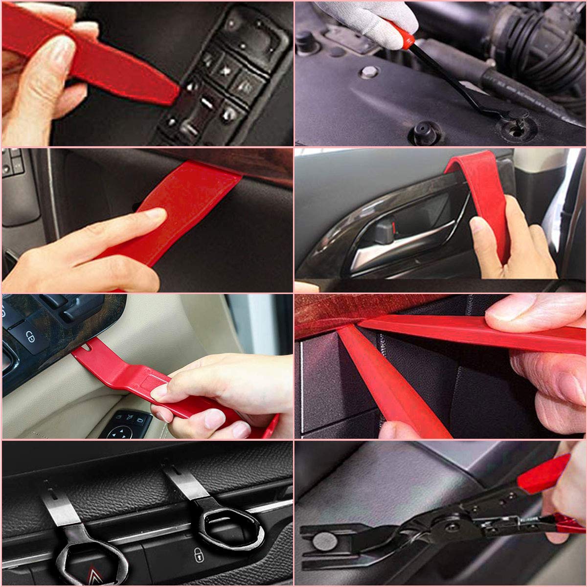 BYNIIUR Automotive Trim Removal Tool Kit - Fastener Remover, Plastic Pry Tools for Car Door Panels & Radio Clips - Red | Professional Auto Interior Repair & DIY Installation Accessories
