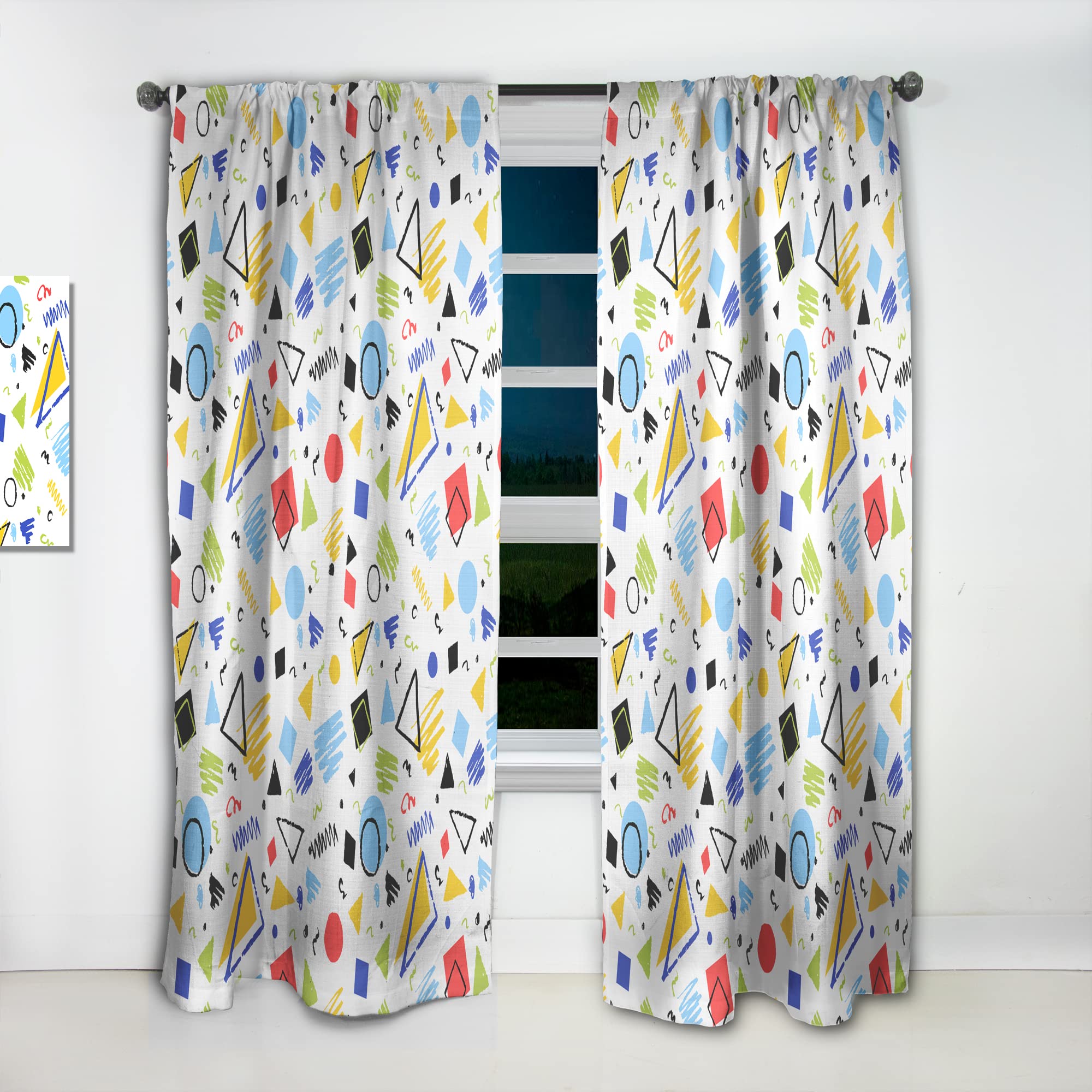 DesignQ Geometric Retro III Thermal Insulated Curtains - Single Panel 52x95 Inches - Blackout Drapes for Bedroom & Living Room - Modern Window Treatment for Home Decor