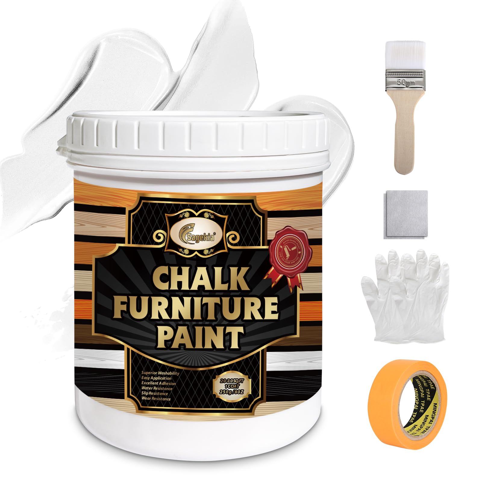 Matte Chalk Paint Furniture Paint Kit (8 fl.oz, White) - Water-Based, Non-Toxic, Odorless Wood Paint for Cabinets, Doors, Tables, Dressers Refinishing - Covers 12-15 sq.ft - Perfect for DIY Home Decor, Furniture Restoration & Upcycling Projects
