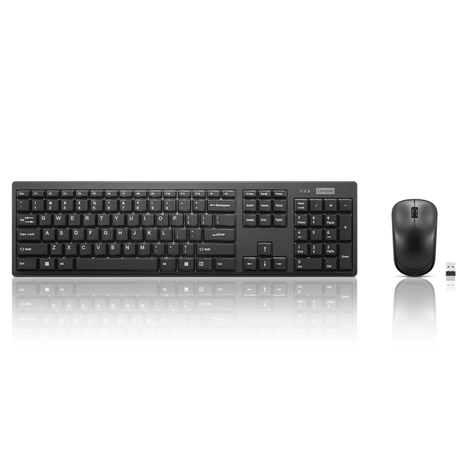Lenovo 100 Wireless Keyboard and Mouse Combo - Spill-Resistant Quiet Keys, 3-Zone Keyboard, Ambidextrous Mouse - Compact Wireless USB Set for Office, Home & Gaming (Black)