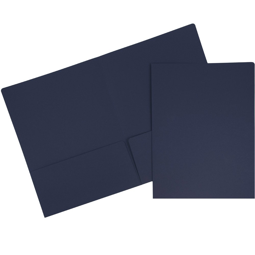 Premium Matte Cardstock Twin Pocket Folders - Navy Blue - Bulk 50/Box - Ideal for School, Office & Business Organization