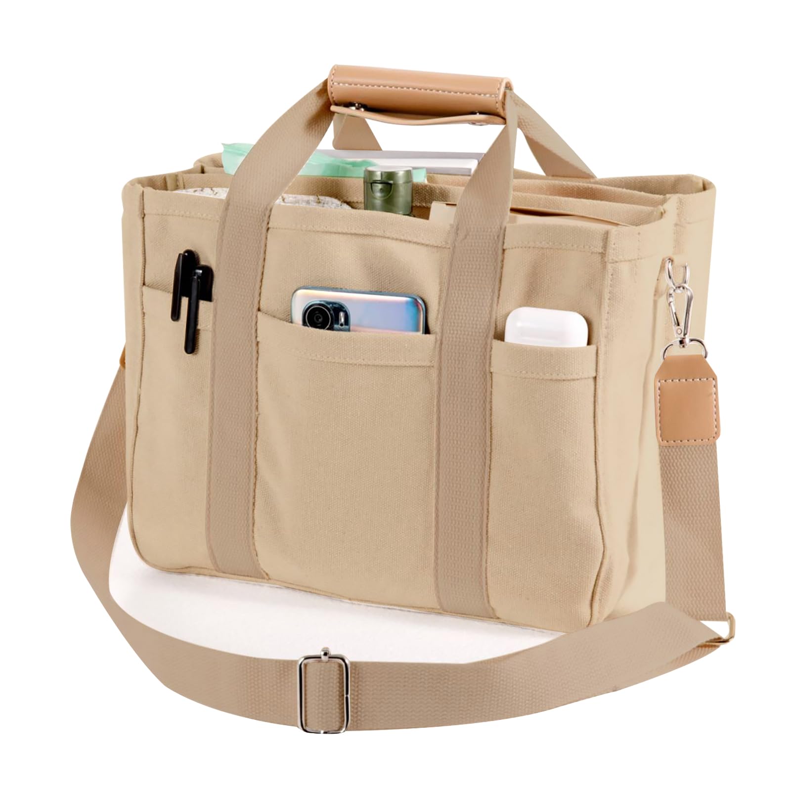 Stylish Multi-Pocket Canvas Tote Bag for Women - Large Capacity Reusable Handbag with Durable Handles | Perfect for Work, Travel, Shopping & Beach Outings