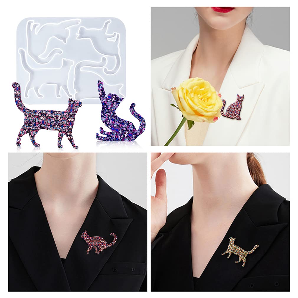 Premium Cat Resin Molds for DIY Jewelry Making - 10pcs Epoxy Animal Silicone Molds with Brooch Pins - Perfect for Handmade Pendants, Charms & Craft Projects - Great for Gifts, Home Decor & Creative DIY Crafts