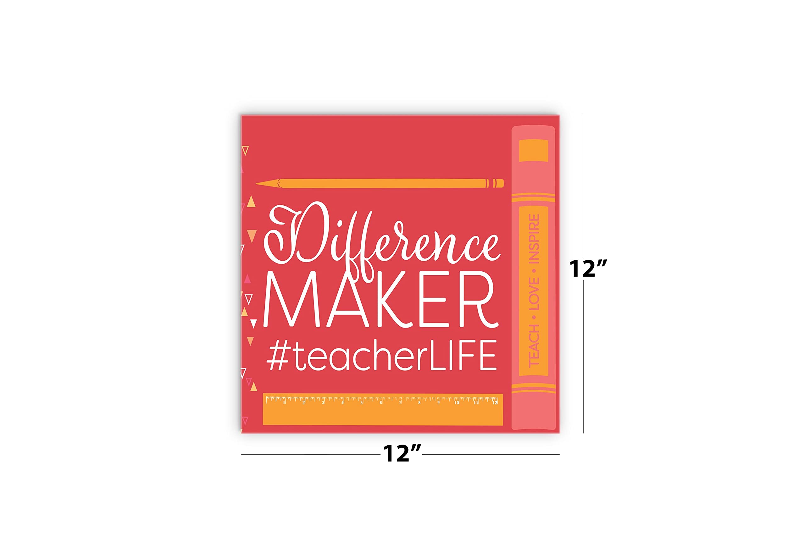 Elanze Designs Difference Maker Teacher Red Pencil Ruler 12x12 Wood Wall Sign Plaque - Perfect for Classroom Decor, Teacher Appreciation Gifts & School Office Wall Art