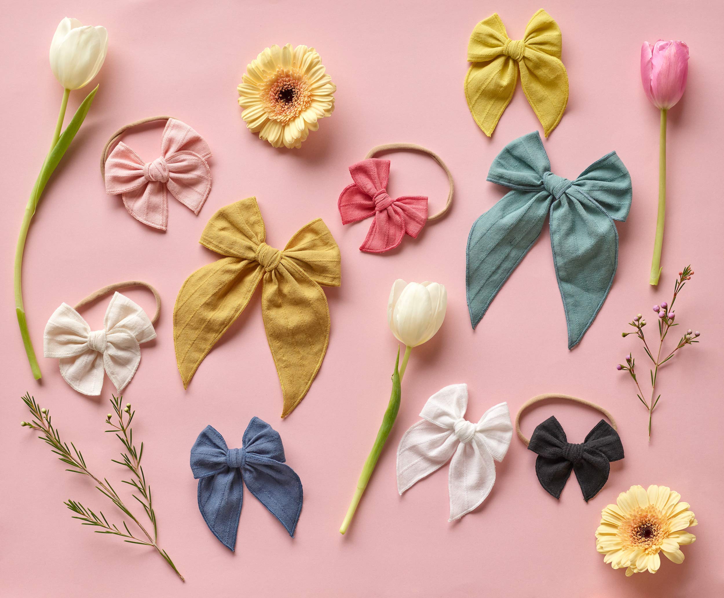 Little Poppy Co. Handmade Claire Hair Bows for Girls & Babies - Premium Embroidered Stripe Headbands, Stylish Hair Accessories for Parties, Photos & Everyday Wear