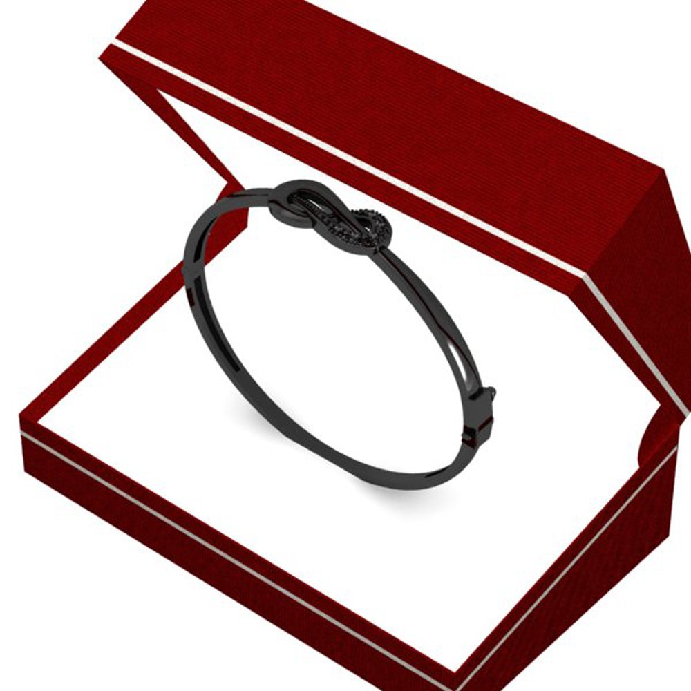 Dazzlingrock 0.08ct Black Rhodium Plated Black Diamond Infinity Loop Bangle Bracelet for Women - Sterling Silver Jewelry Gift for Anniversary, Valentine's Day & Special Occasions