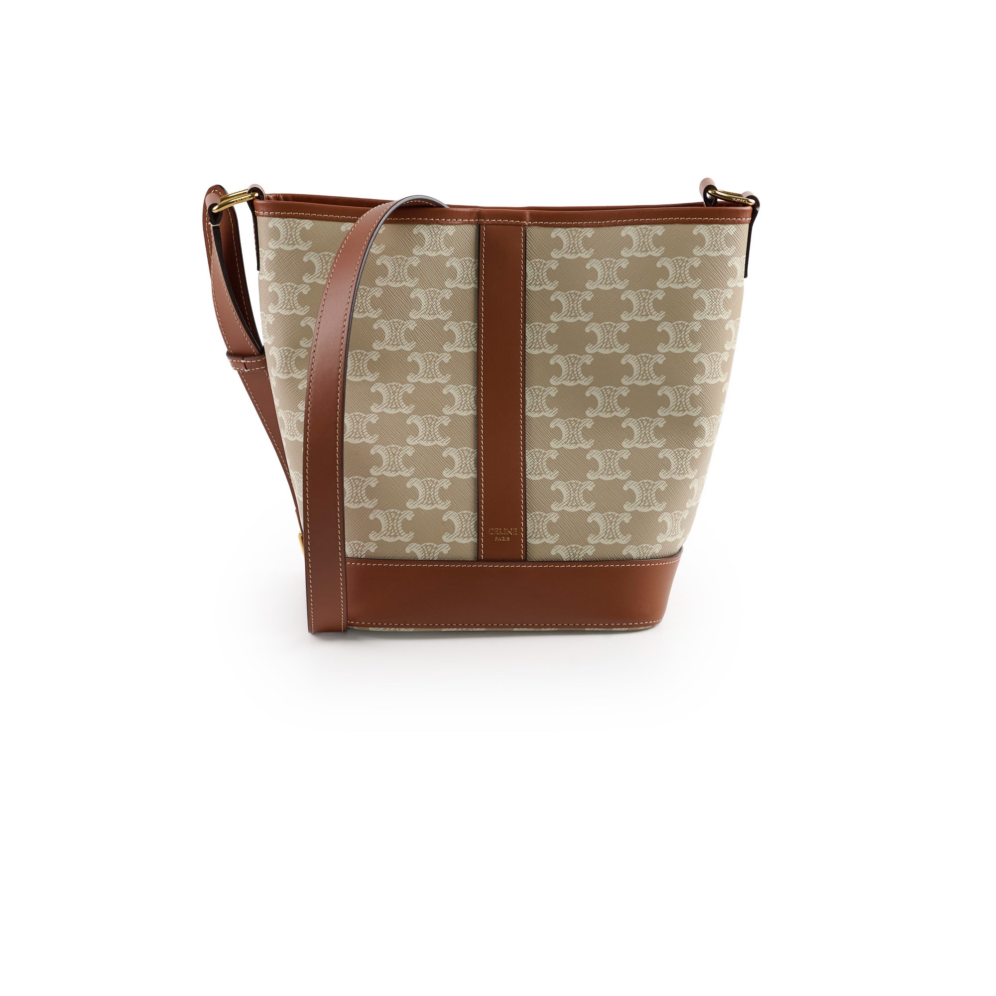Celine Small Bucket Bag in Triomphe Canvas - Tan & White Crossbody Shoulder Bag for Women | Perfect for Work, Travel & Everyday Use