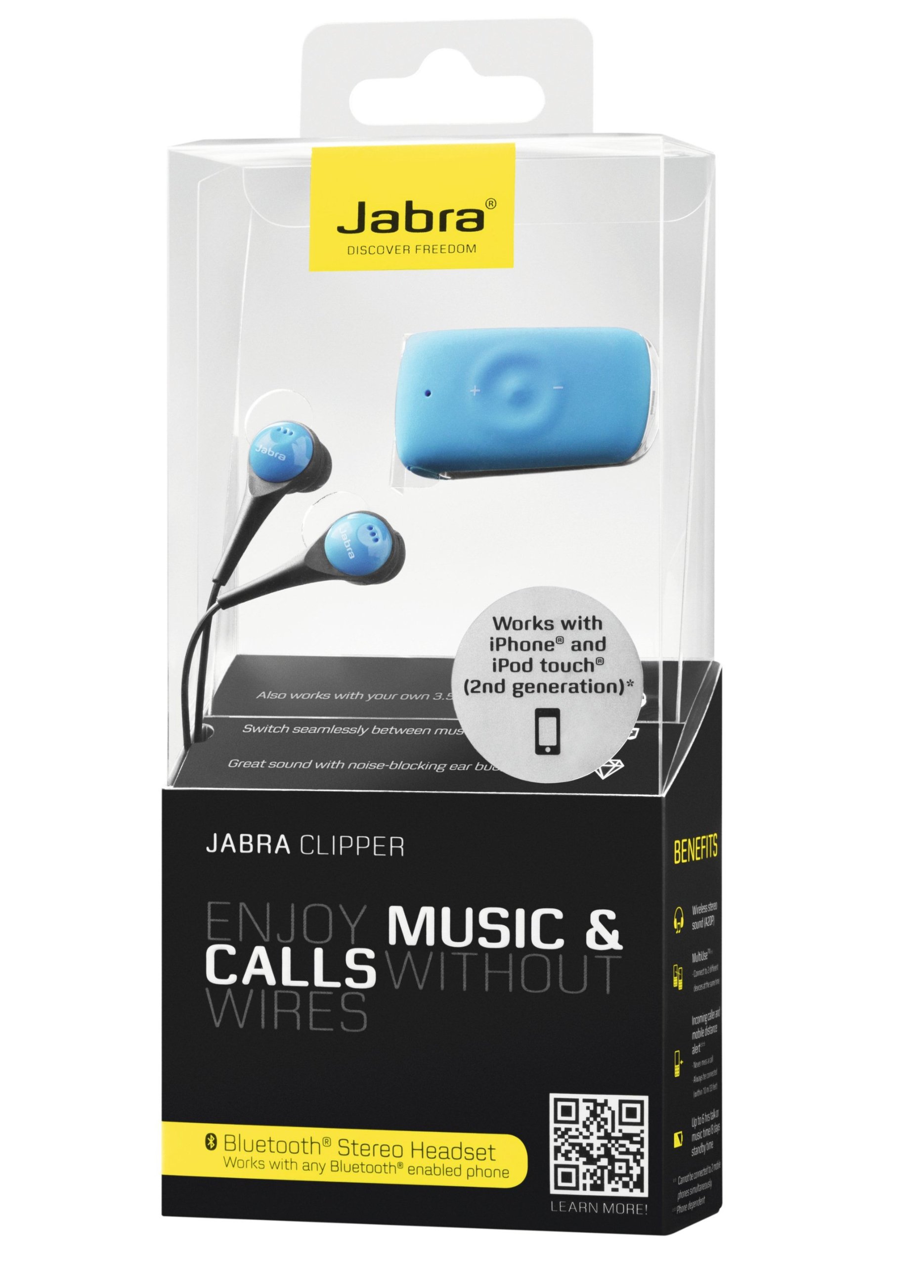 Jabra CLIPPER Bluetooth Stereo Headset - Wireless Sports Earbuds with Mic - Retail Packaging (Blue) - Perfect for Running, Gym & Outdoor Activities