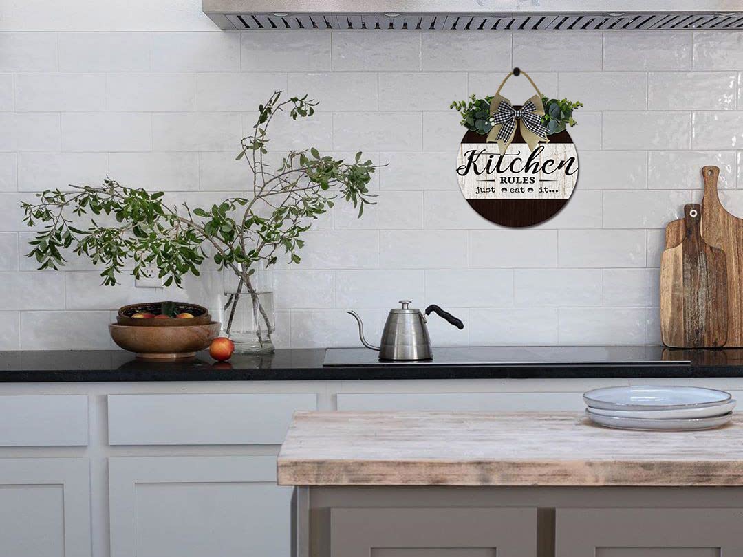 Farmhouse Kitchen Wall Decor - Rustic Wooden Round Sign with 'Just Eat It' Quote - 11 Inch Home Decor for Kitchen, Dining Room & Front Door - Perfect for Country Style & Cozy Dining Spaces