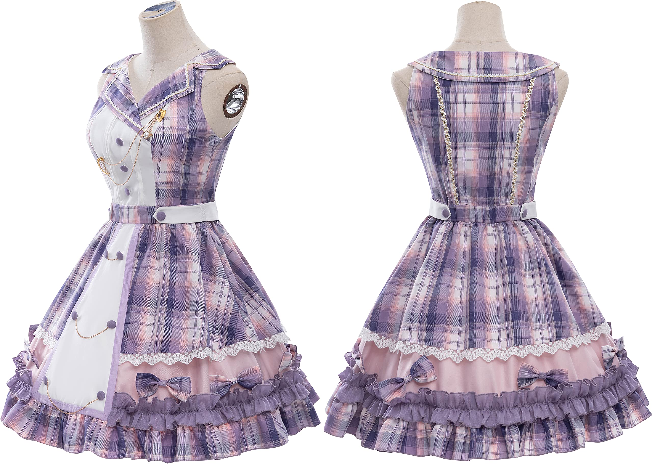 Japanese Kawaii Sweet Lolita Dress - Purple Anime Gingham Costume for Plus Size Women & Girls | Cute Summer Uniform for Cosplay, Halloween Parties & Anime Conventions