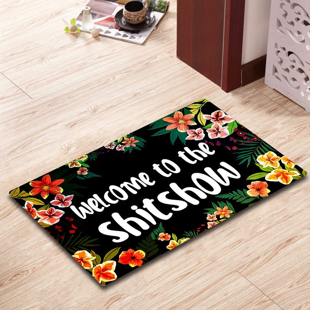 Funny Welcome Doormat - 'Welcome to The Shitshow' Non-Slip Rubber Backing, 23.6x15.7 Inch Indoor/Outdoor Entry Rug - Perfect for Front Door, Porch, or Housewarming Gifts