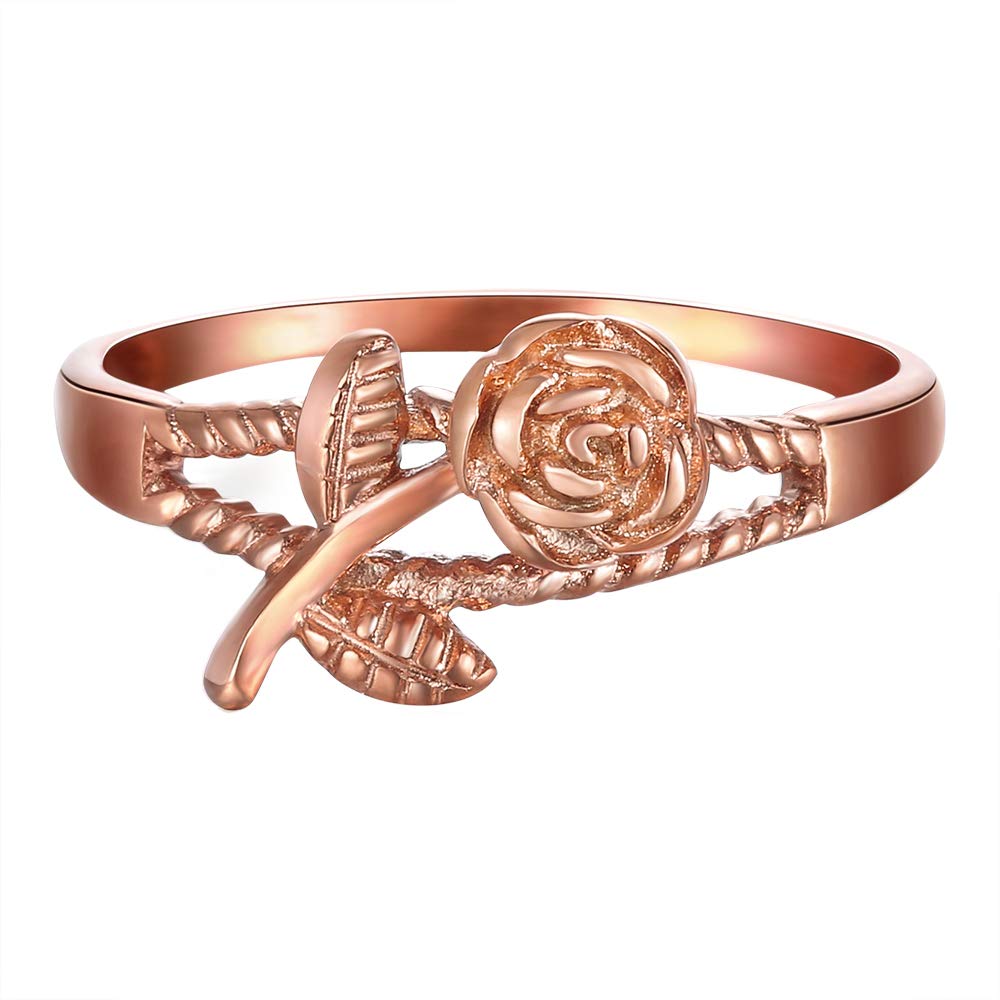 3D Rose Flower Stainless Steel Engagement Ring for Women - Unique Romantic Jewelry Gift for Her - Perfect for Valentine's Day, Anniversary & Proposal