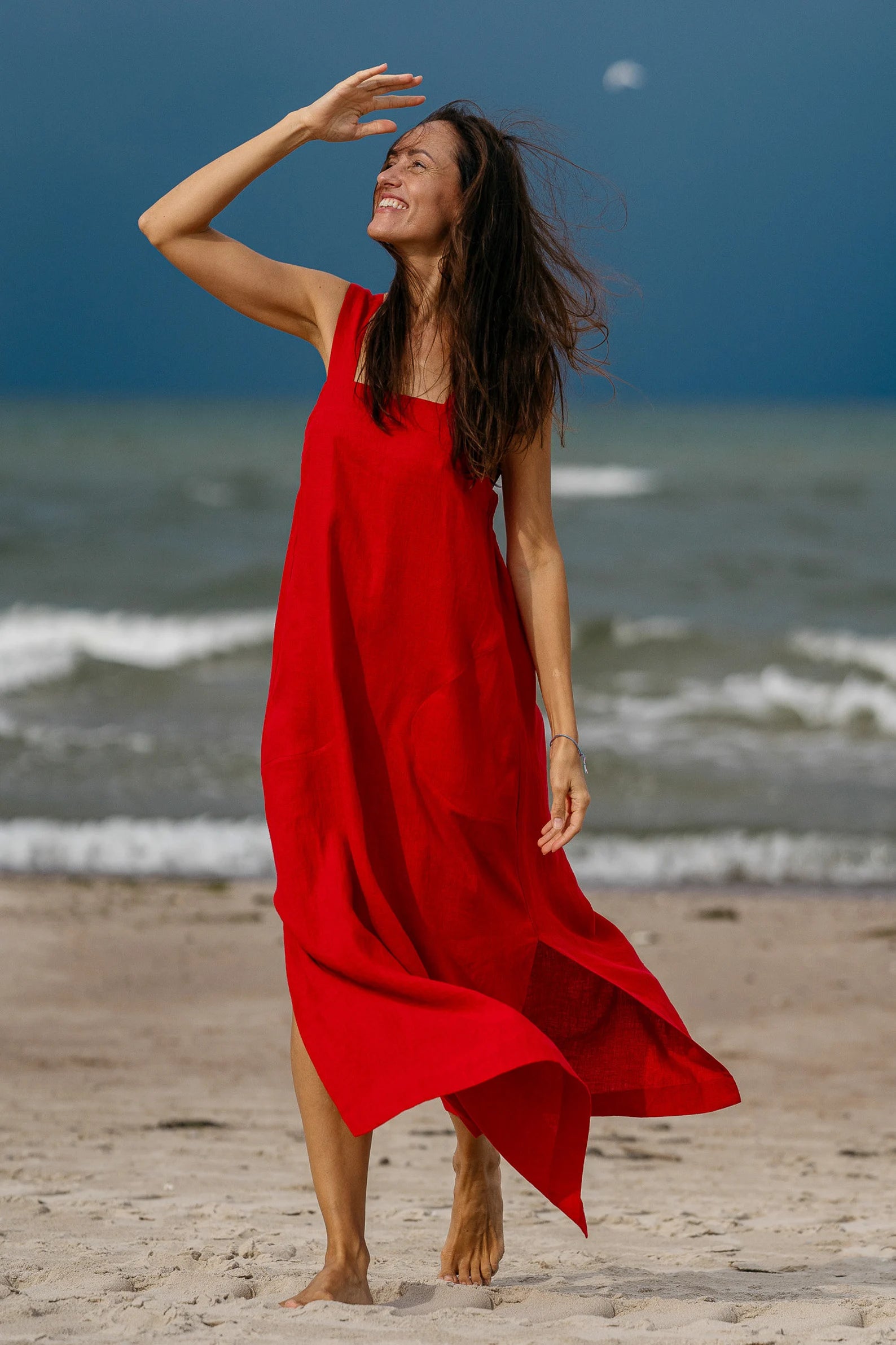 ADELE Linen Strap MAXI Dress in Red - Flowy Summer Dress for Beach, Vacation & Casual Outings