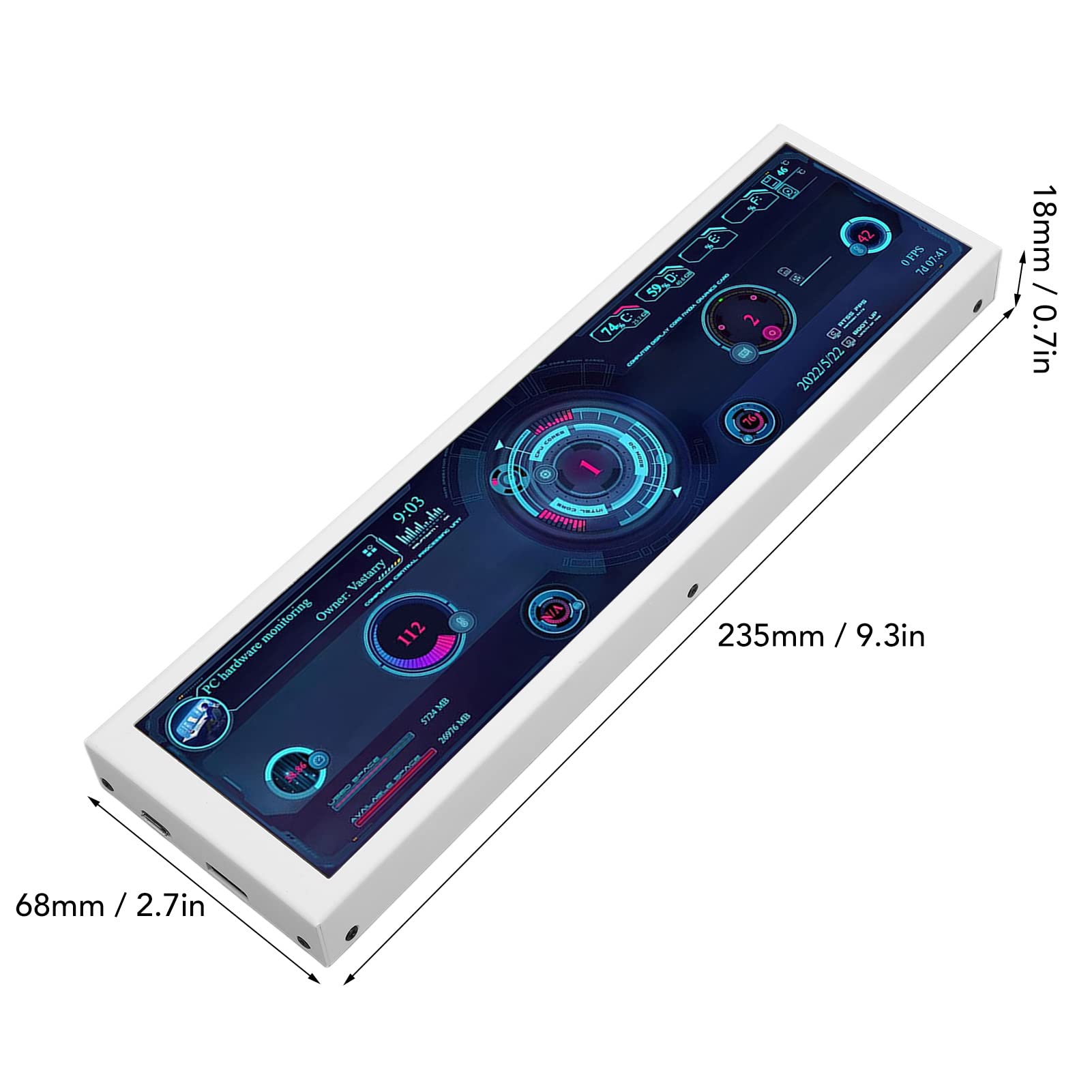 GOWENIC 8.8 Inch LCD Temperature Monitor for PC - 1920x480 Resolution, 60Hz Refresh Rate, AIDA64 Compatible for Real-Time CPU GPU SSD Monitoring - Perfect for Gaming Rigs and Workstations