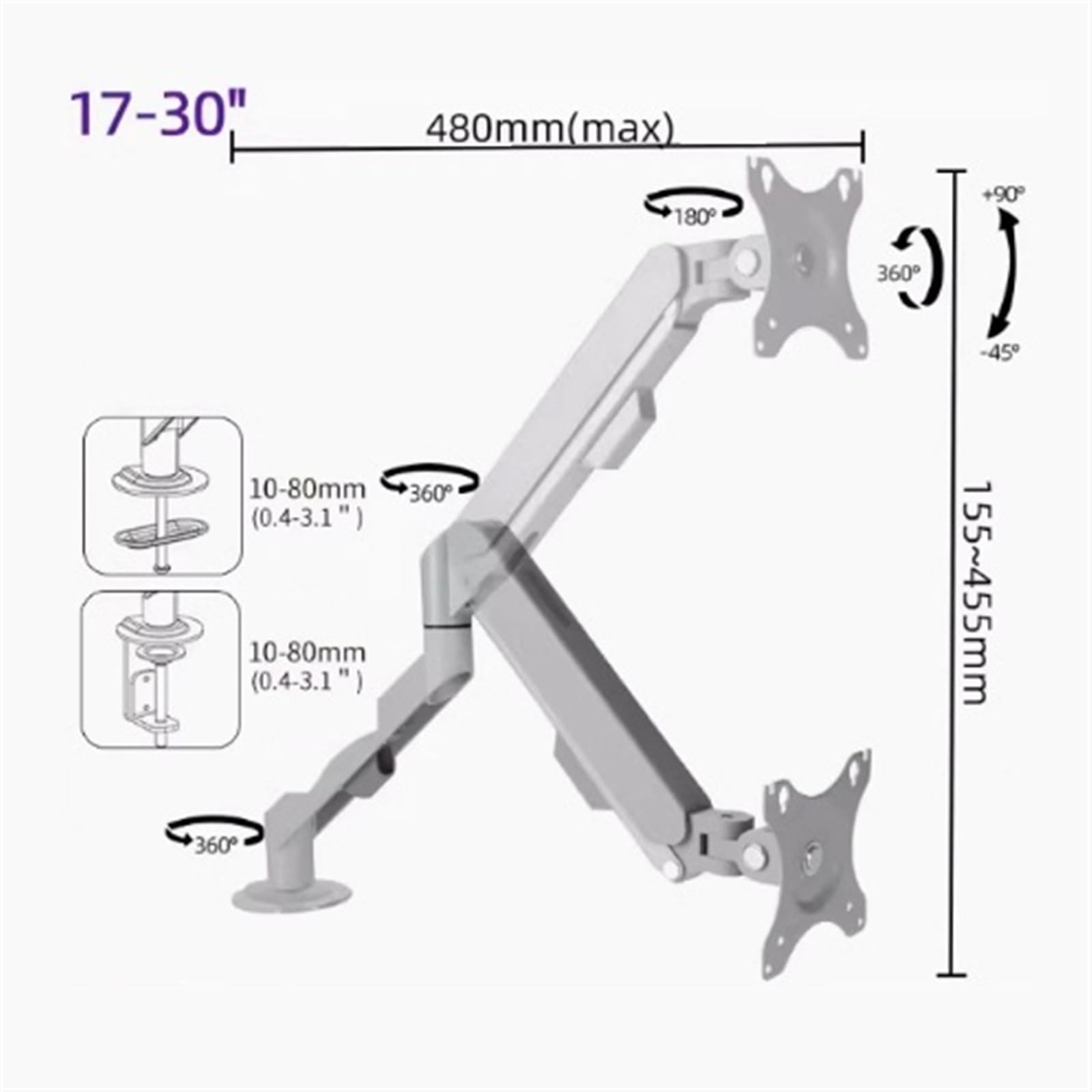 Adjustable Gas Spring Monitor Stand for 17-30