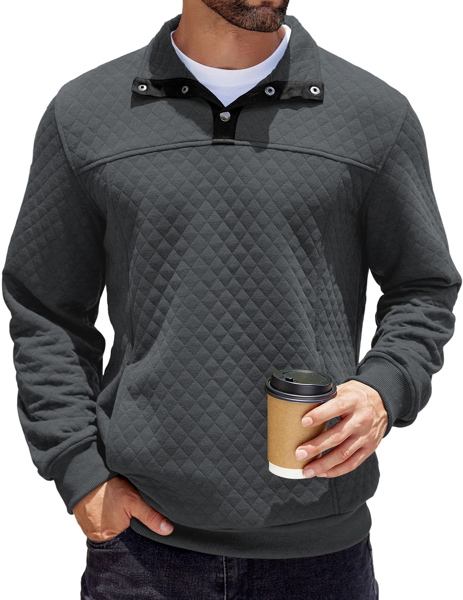 COOFANDY Men's Quarter Zip Sweatshirt - Long Sleeve Waffle Knit Pullover with Stand Collar for Casual & Outdoor Wear - Perfect for Hiking, Camping and Everyday Comfort