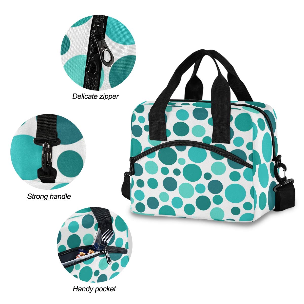 ALAZA Teal Polka Dot Insulated Lunch Bag for Women - Leakproof Lunch Box & Cooler Bag (907g) - Perfect for Work, School, Picnics & Outdoor Activities
