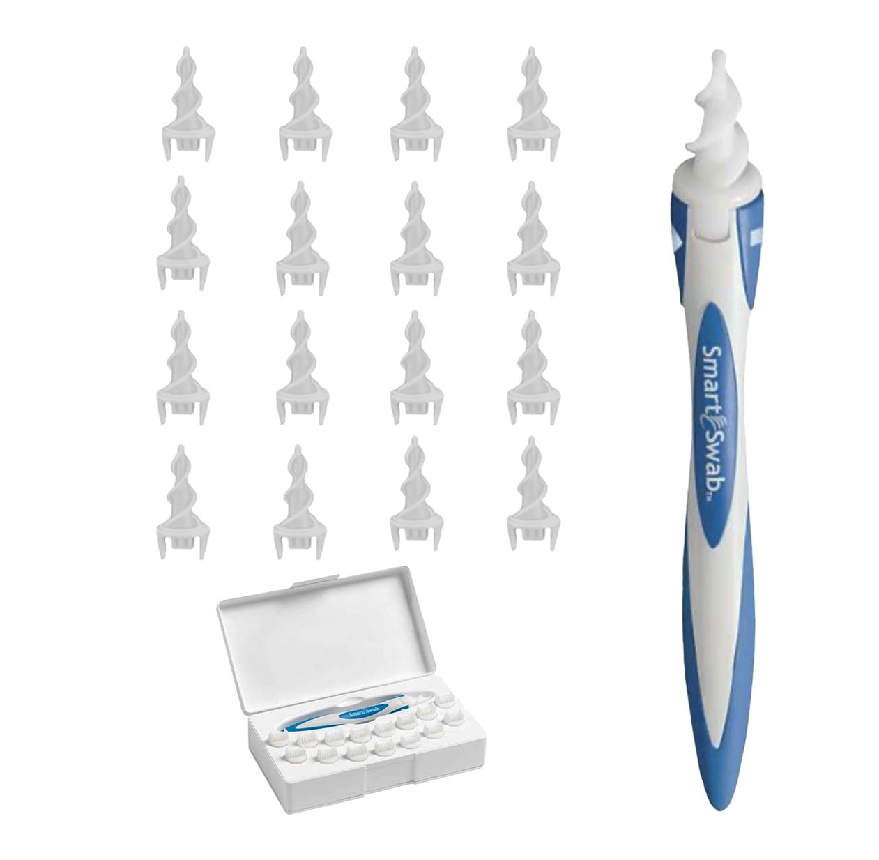Smart Swab Spiral Ear Cleanser - 16 Replaceable Tips Earwax Remover Tool - Safe Pain-Free Reusable Ear Cleaning Kit for Adults & Kids - Gentle Earwax Removal for Home, Travel & Daily Hygiene Care