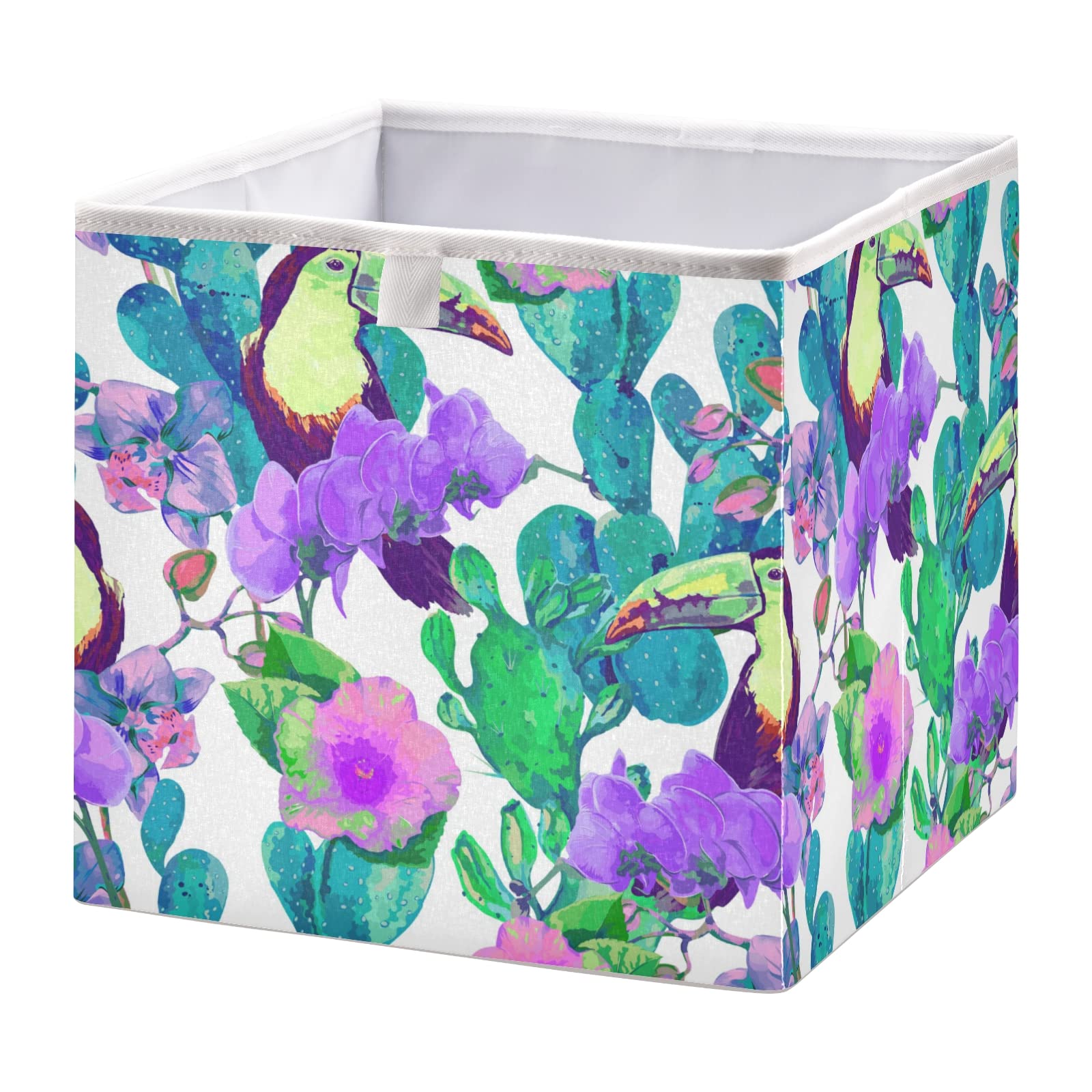 Foldable Collapsible Storage Baskets with Toucan Bird Design - 11 x 11 Inch Decorative Organizer for Shelves, Closet, Pantry & Nursery | Perfect for Home Organization & Space Saving