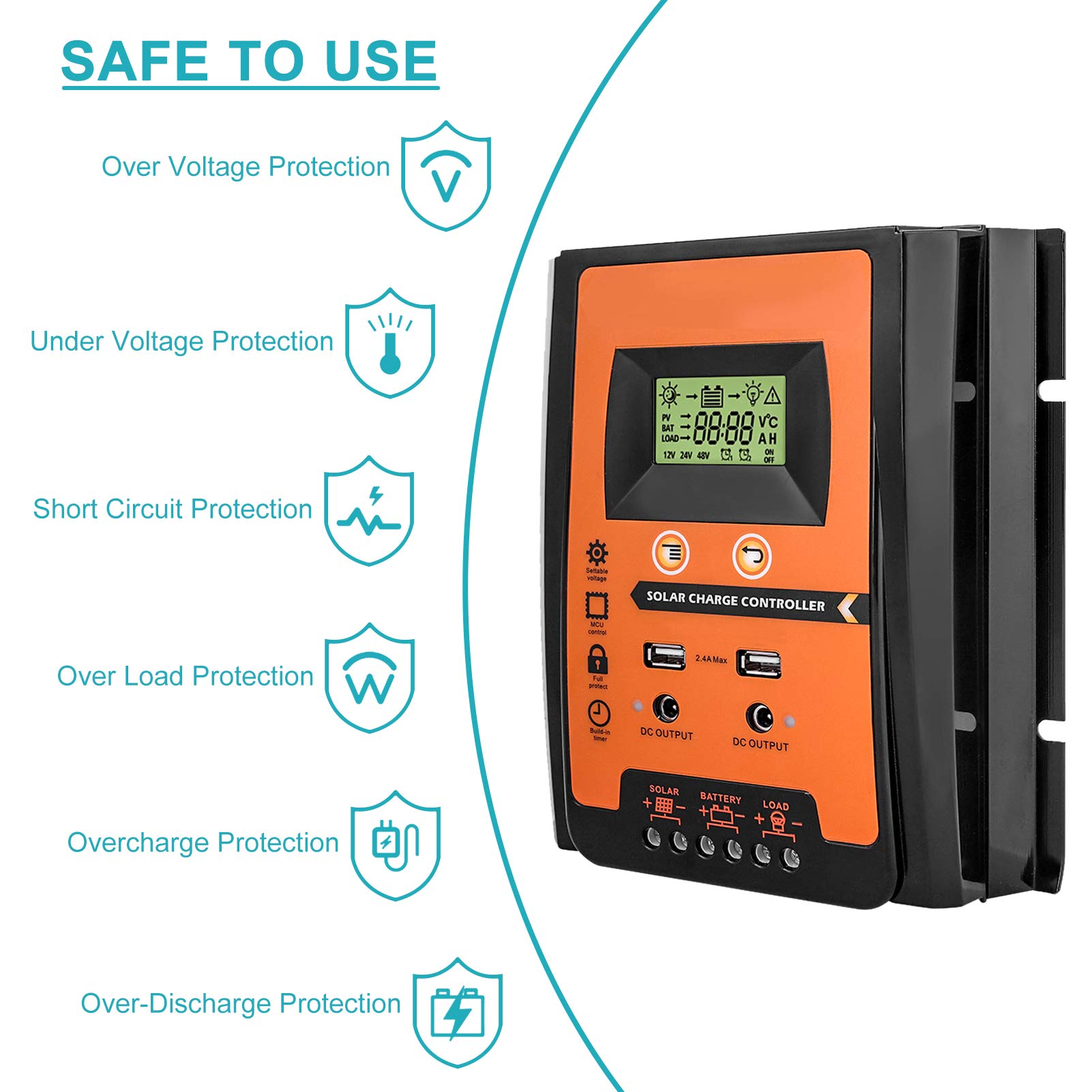 Best MPPT Solar Charge Controller 12V/24V 30A/50A/70A with LCD Display & Dual USB Ports - Solar Panel Battery Regulator for RV, Boat, Off-Grid Power System