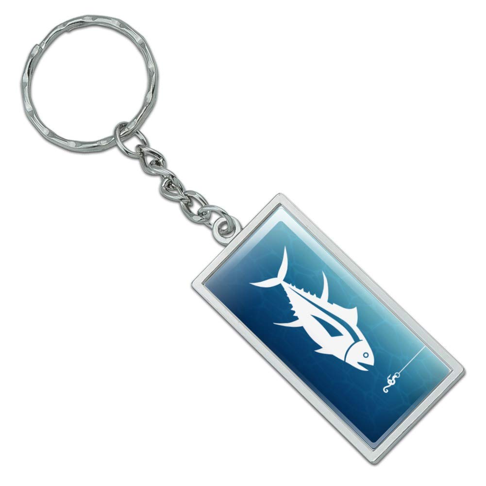 Chrome Plated Metal Tuna Fish Fishing Fisherman Rectangle Keychain - Durable Gift for Anglers & Fishing Enthusiasts | Perfect for Keys, Backpacks, and Tackle Boxes