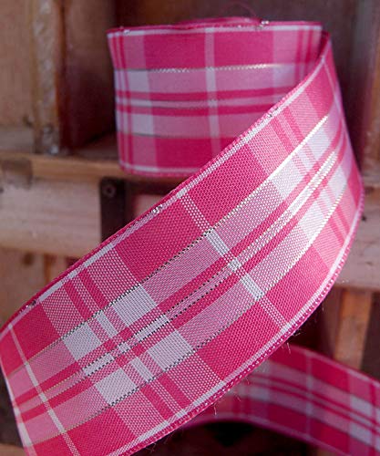10 Yards Tartan Plaid Wired Ribbon with Metallic Accents - 1.5