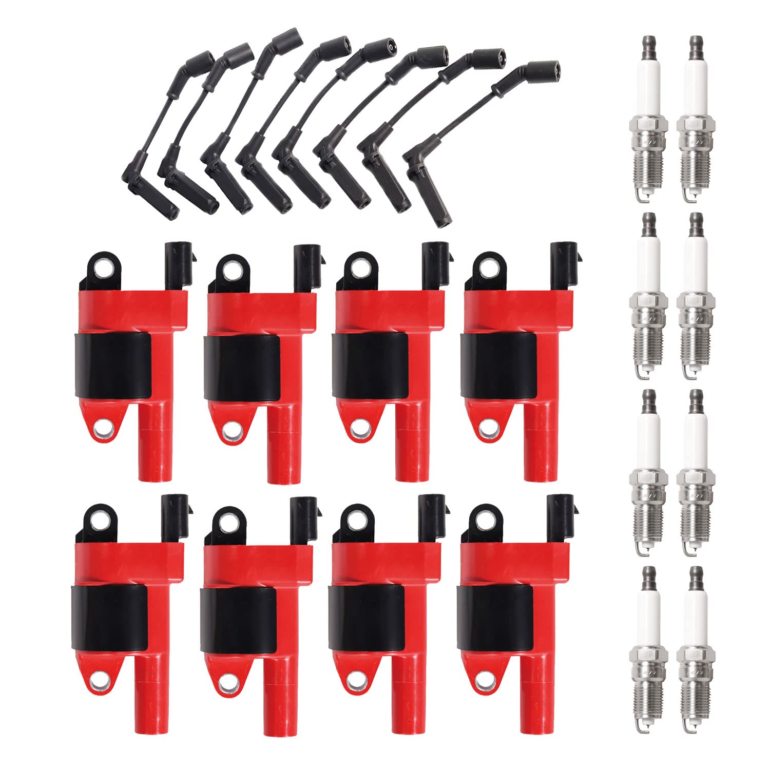 ENA 8-Piece Energy Ignition Coil Set with Platinum Spark Plugs & Wires - Compatible with Chevy GMC Hummer Pontiac Cadillac Tahoe Envoy Sierra 1500 H2 H3 (4.8L 5.3L 6.0L 6.2L V8 Engines) - High Performance Replacement for Smooth Acceleration & Fuel Efficiency