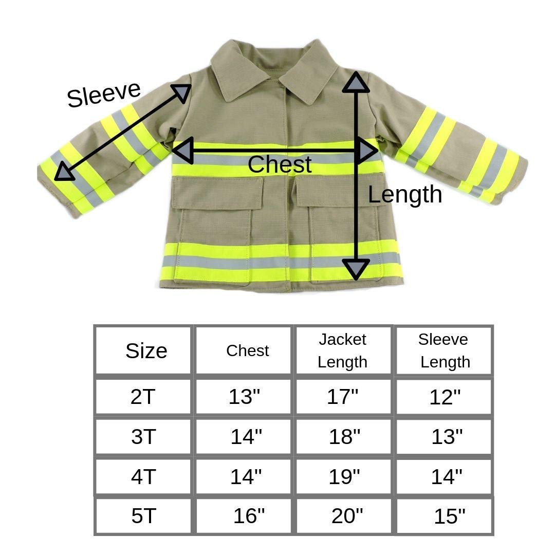 Kids Firefighter Costume Set - Toddler Girl Fireman Outfit with Jacket & Bunker Gear | Halloween Dress Up, Pretend Play, Birthday Party