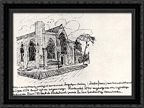 Vincent van Gogh Austin Friars Church London Canvas Art Print - 24x18 Inch Black Ornate Wood Framed Wall Decor for Living Room, Bedroom & Office