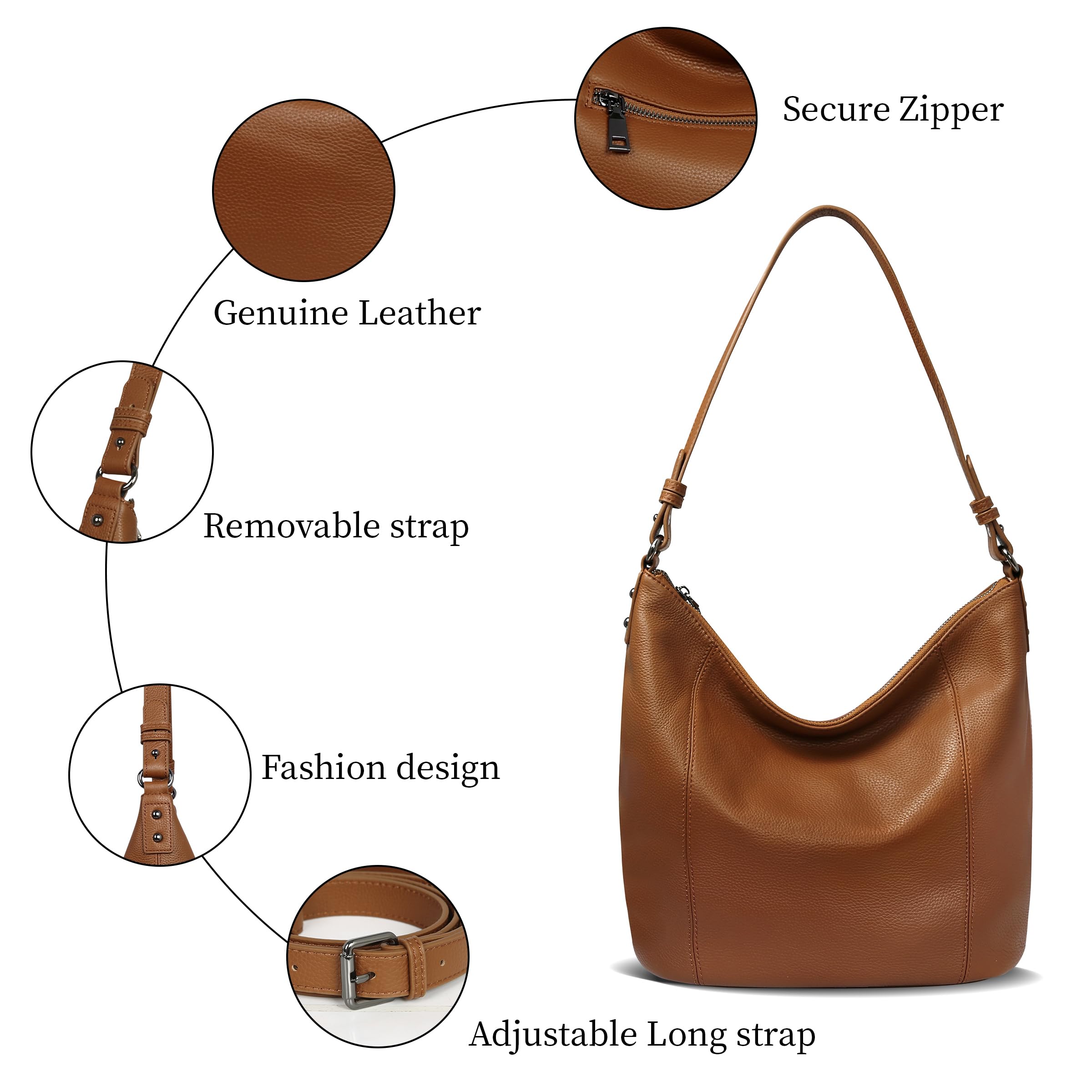 Iswee Genuine Leather Hobo Bags for Women - Stylish Shoulder Handbag & Tote Purse with Crossbody Strap, Perfect for Work, Travel & Everyday Use