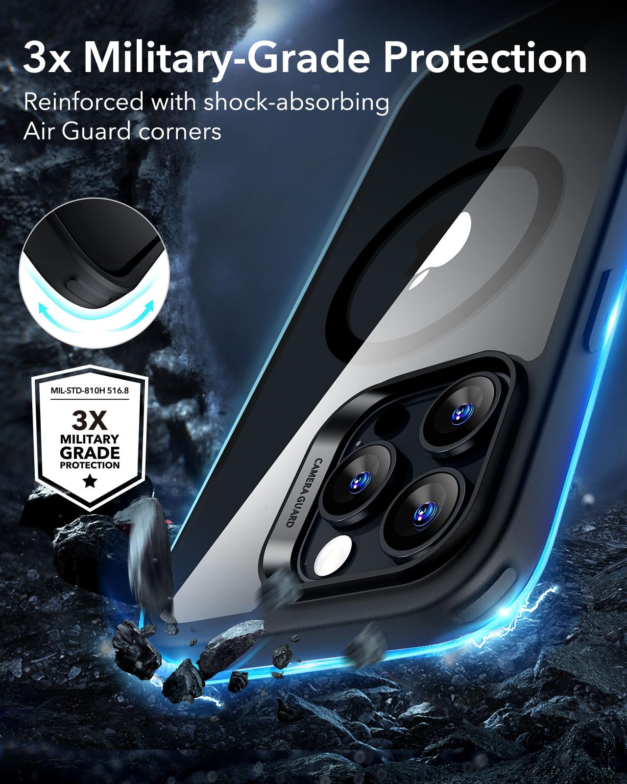 ESR for iPhone 16 Pro Case with MagSafe - Military-Grade Shockproof Protection, Magnetic Phone Cover for iPhone 16 Pro - Classic Hybrid HaloLock Clear Black Case | Perfect for Outdoor Adventures & Daily Protection