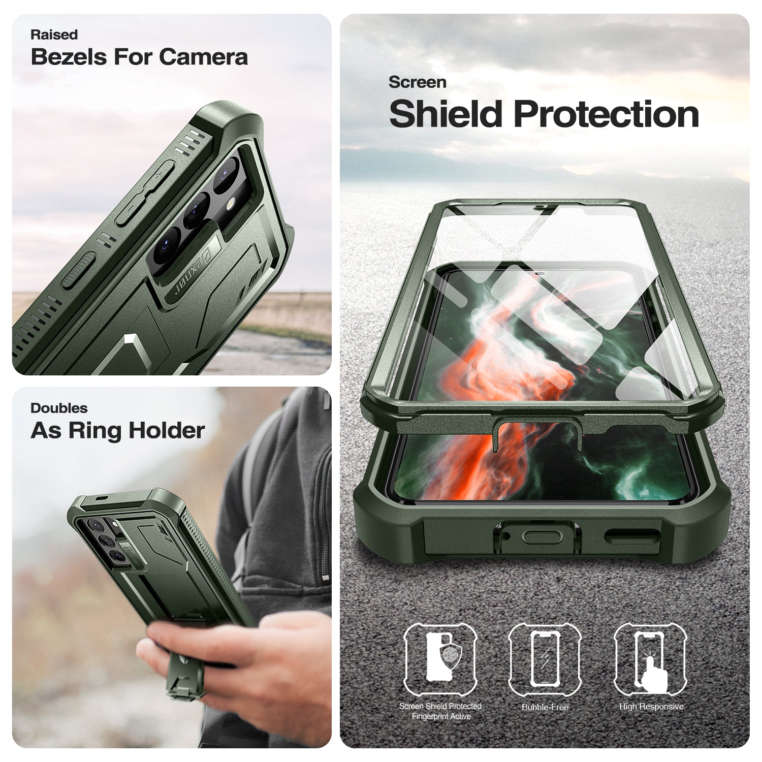 Dexnor Heavy Duty Shockproof Rugged Case for Samsung Galaxy S21 Plus with Built-in Kickstand & Screen Protector - Perfect for Outdoor, Work & Travel Protection