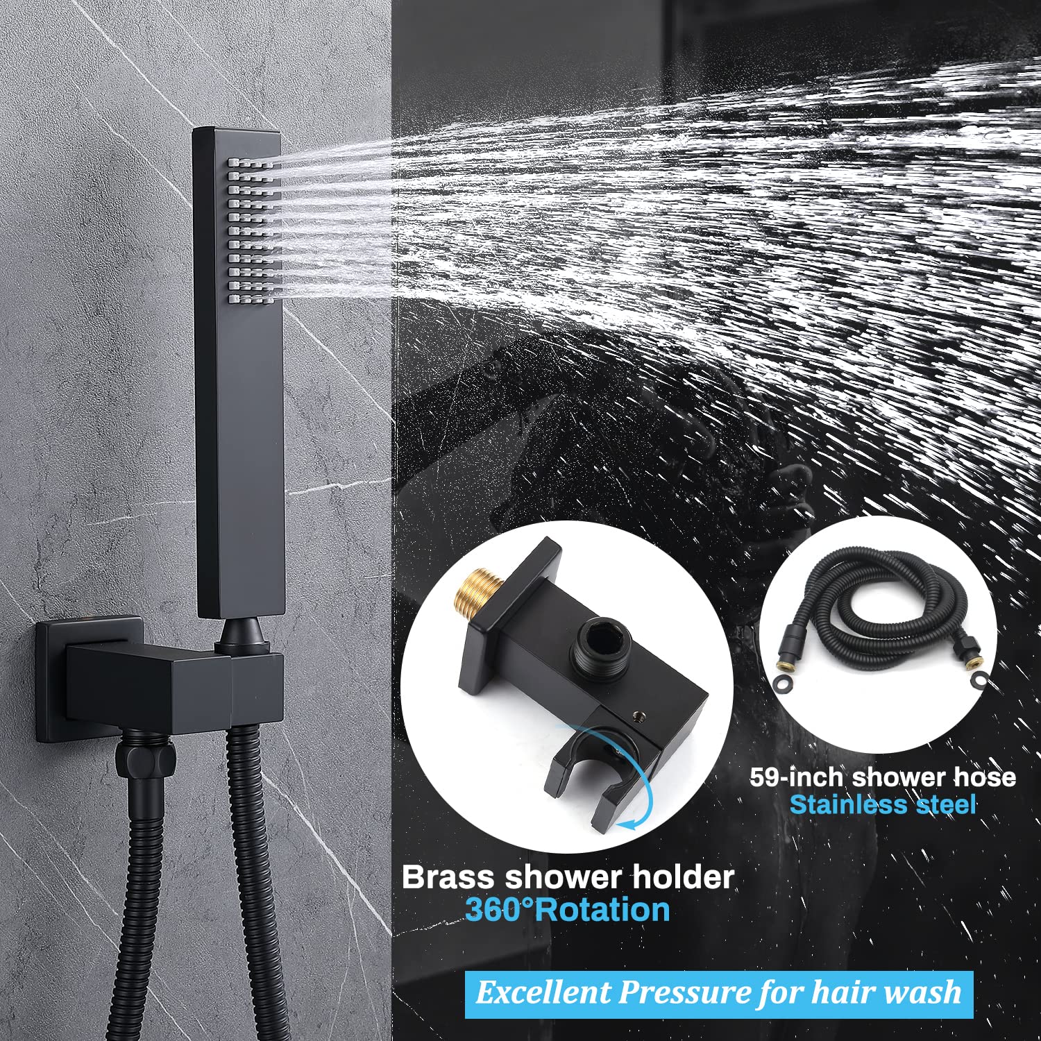 Enga 16-Inch Matte Black Shower System with Body Jets & Rain Shower Head - Adjustable On/Off Switch, Full Body Spray Massage - Perfect for Spa-Like Bathroom Experience & Luxury Home Renovation