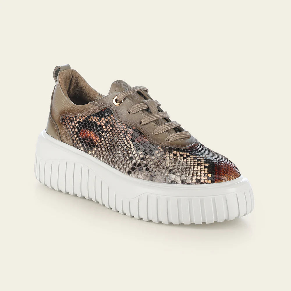Cuadra Women's Beige Python Sneakers - Stylish & Comfortable Casual Shoes for Walking, Travel & Everyday Wear