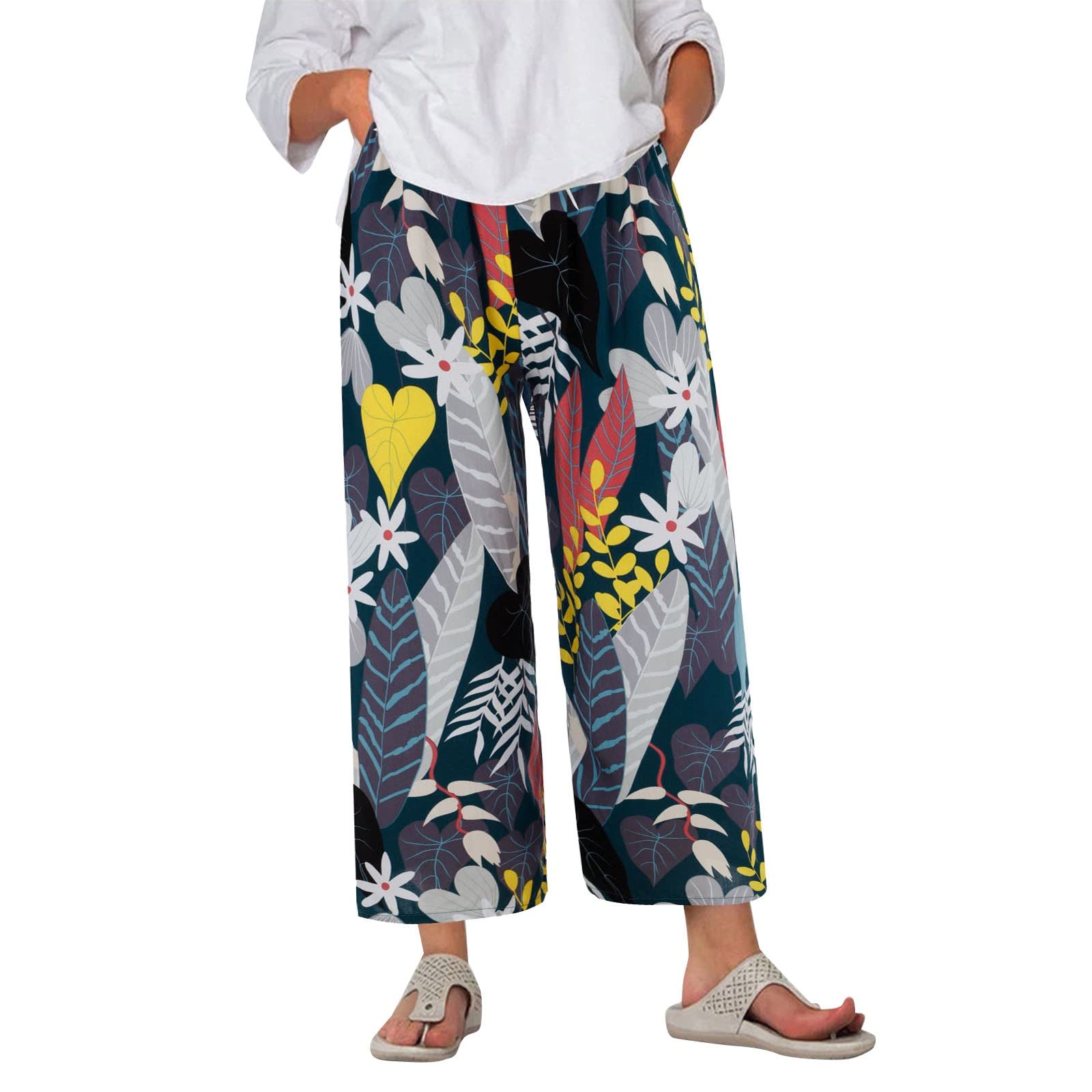 Lightweight Summer Pants for Women - High Waisted Comfy Lounge Pants with Pockets, Loose Yoga Crop Pants with Belt | Perfect for Yoga, Travel & Casual Wear
