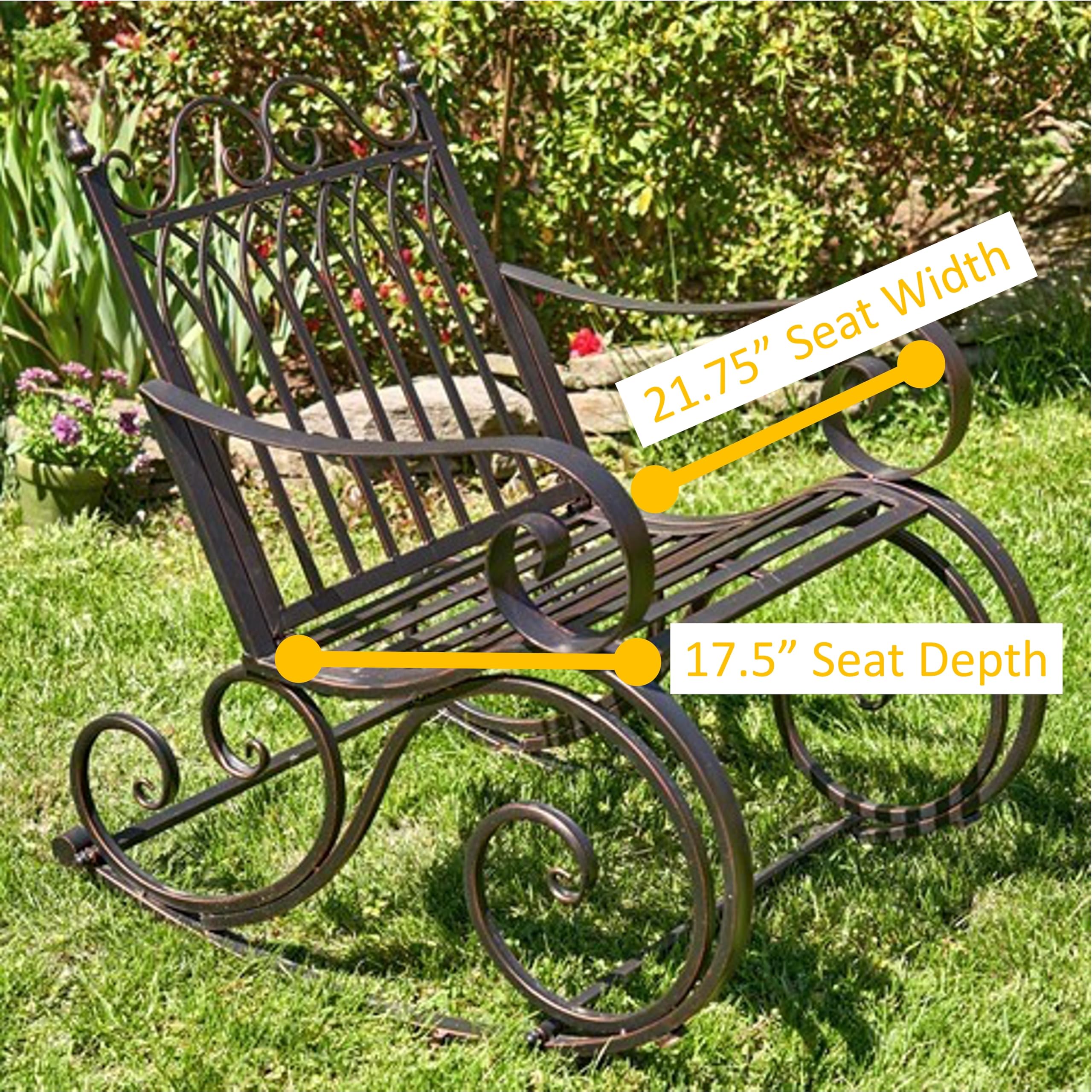 Zaer Ltd. Outdoor Metal Rocking Arm Chair - Antique White Patio Rocking Bench for Garden, Porch & Backyard Relaxation | Durable All-Weather Furniture for Outdoor Living Spaces