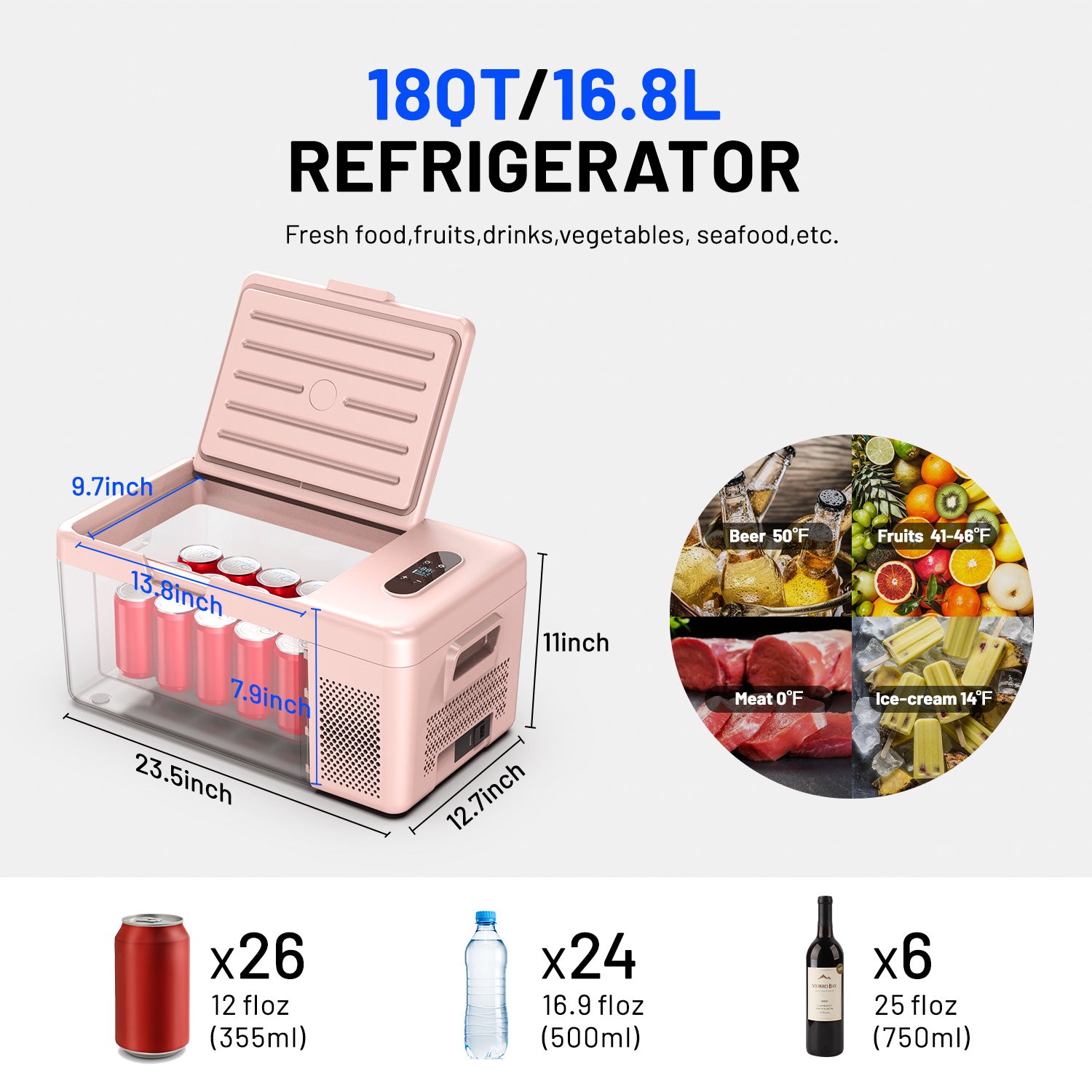 Alpicool S15 Pink 12V Portable Car Refrigerator - Compact Mini Fridge for Road Trips, Camping & Outdoor Adventures