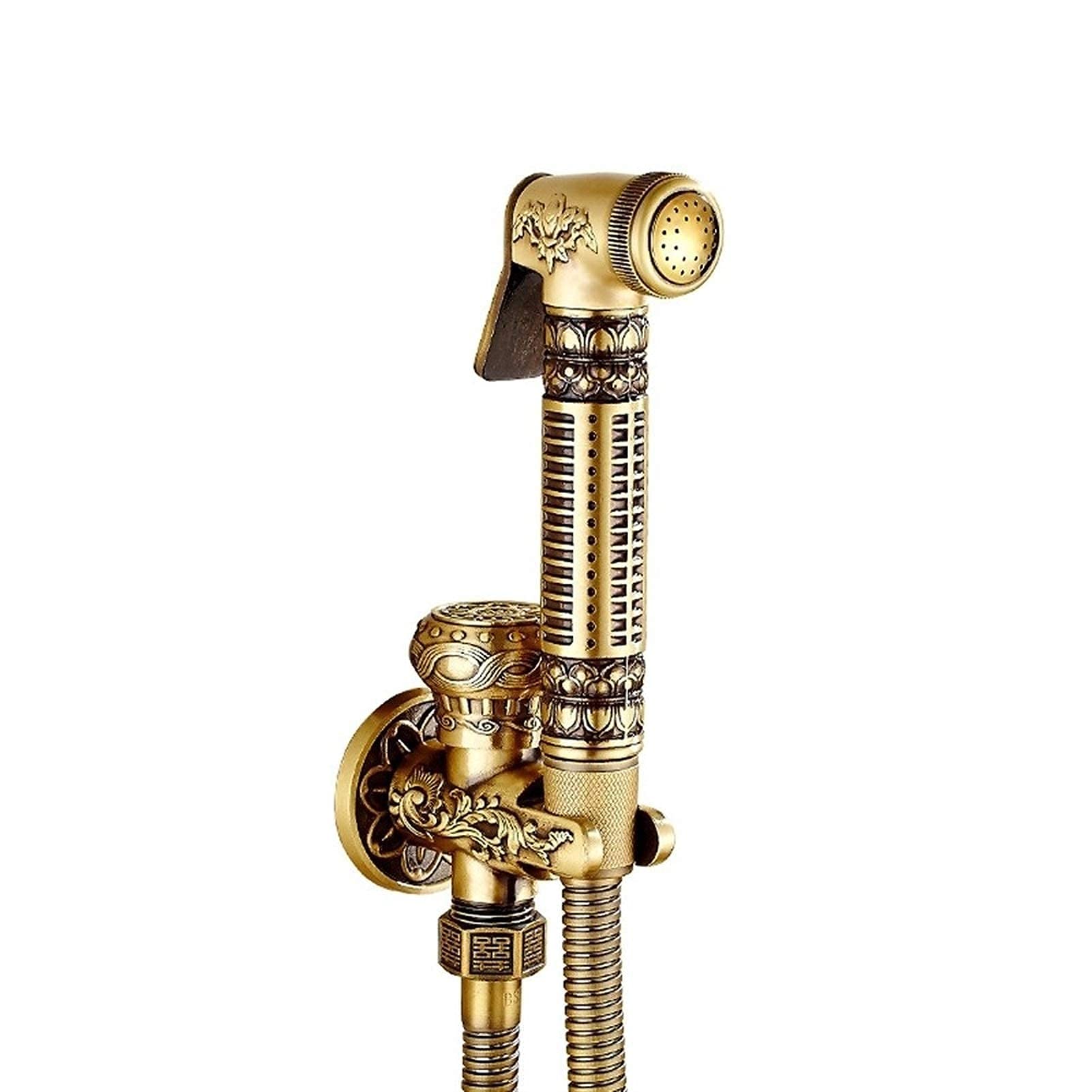 European Style Brass Hand Held Bidet Spray Kit with Shut Off Valve - Bronze Toilet Flusher & Mop Pool Spray Gun for Bathroom Cleaning & Hygiene