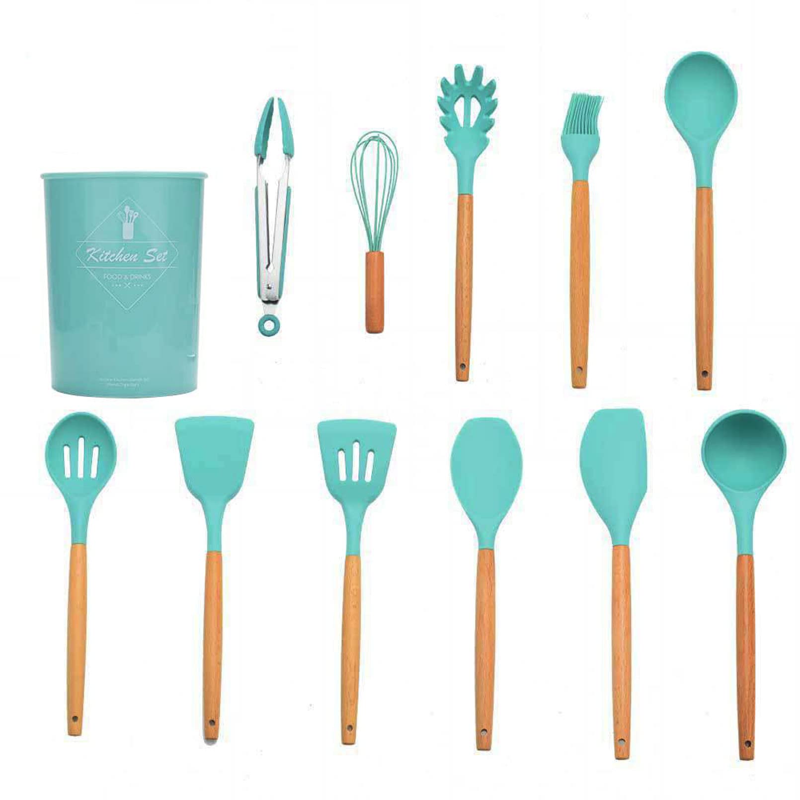 QMMD 11-Piece Silicone Cooking Utensils Set - Non-Stick, Heat-Resistant Kitchen Tools with Spoons & Spatulas for Nonstick Cookware (Dark Green) - Perfect for Baking, Frying & Everyday Cooking