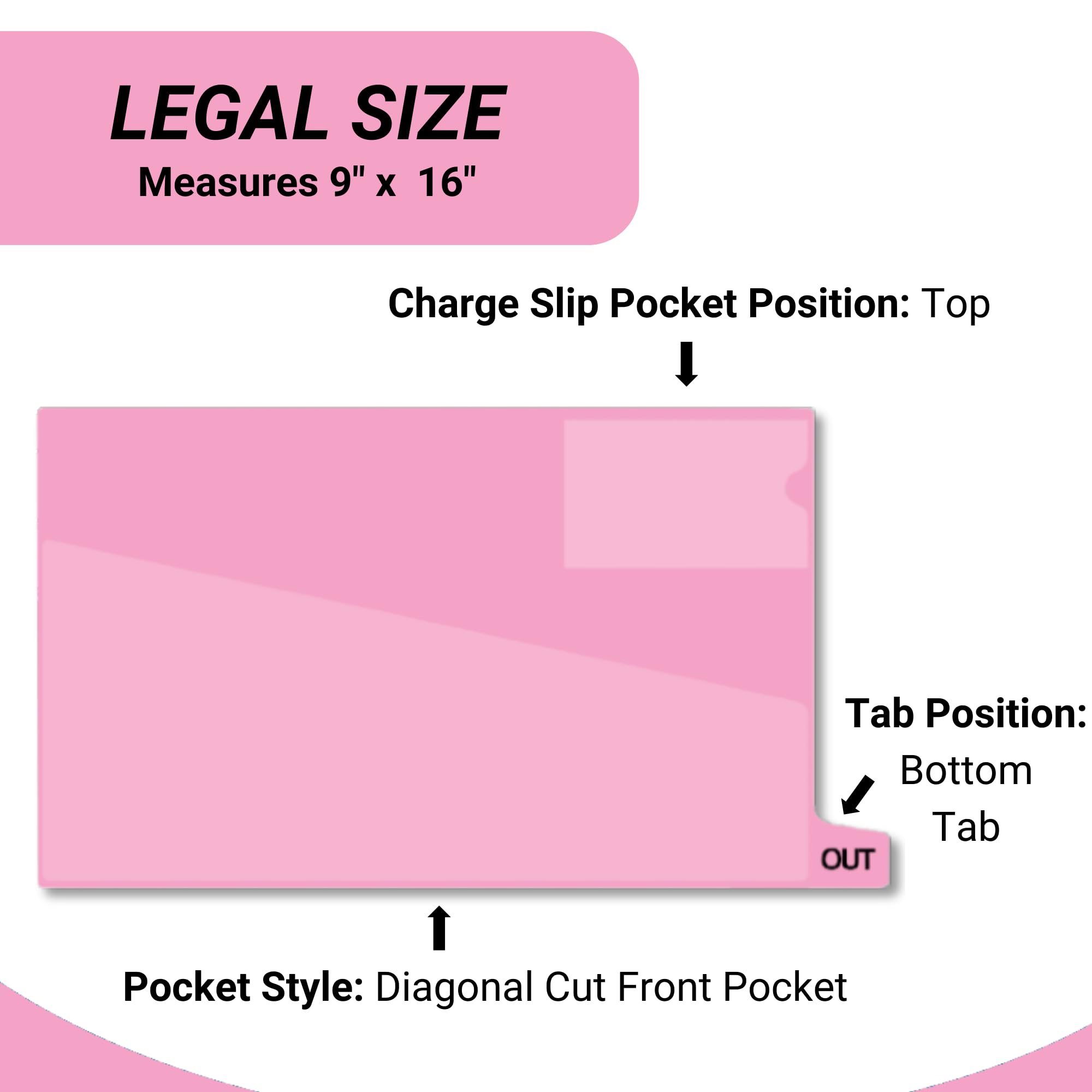 Doctor Stuff - Small Bottom Tab Vinyl Outguides with Diagonal Cut Front Pocket & Top Charge Out Slip Pocket | Plastic File Folder Legal Size 9