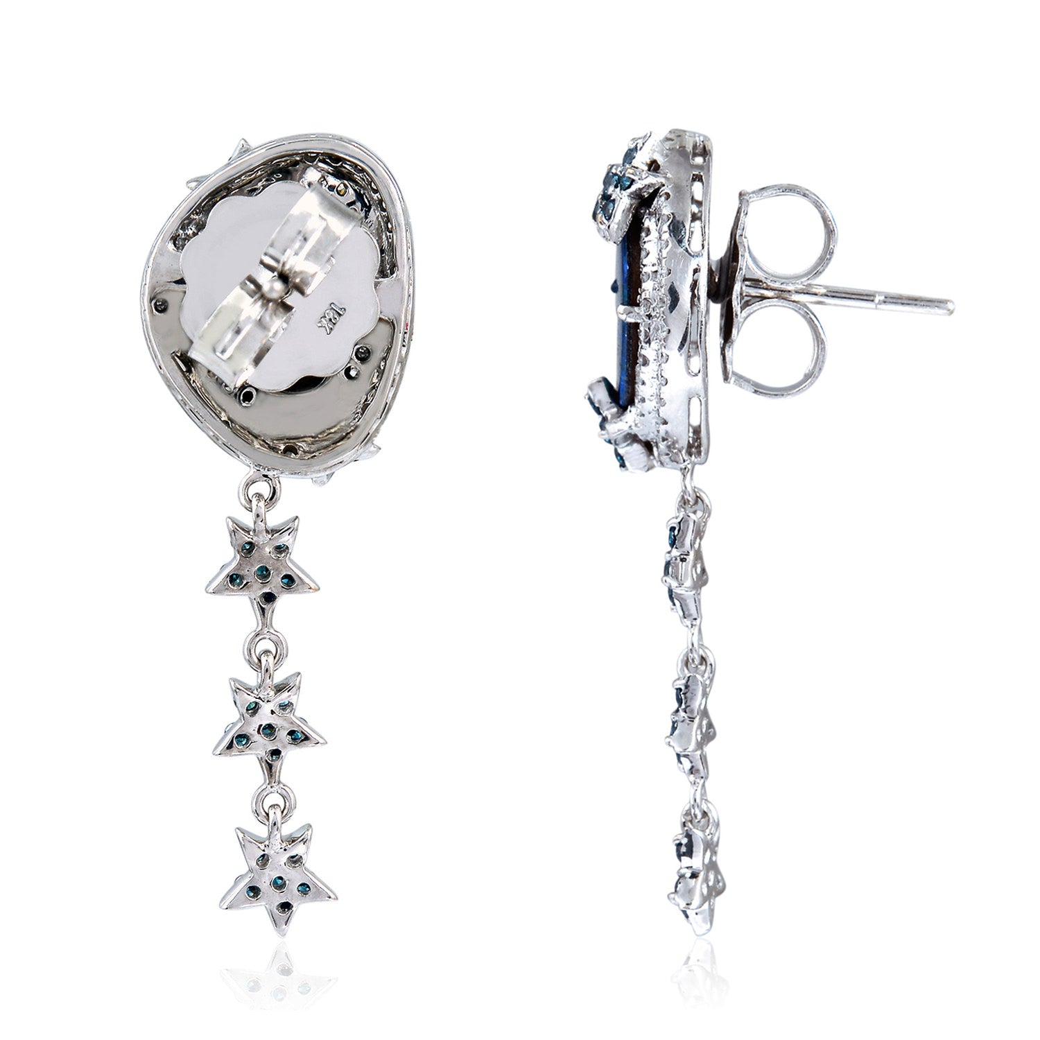 18K White Gold Colored Diamond Pave Sparkling Opal Doublet Dangle Earrings - Elegant Jewelry for Parties, Weddings & Special Occasions
