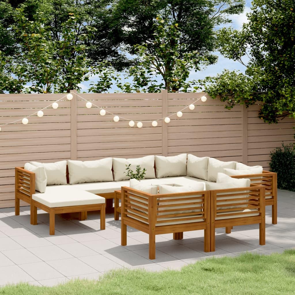 10-Piece vidaXL Patio Lounge Set - Outdoor Garden Furniture with Cushions, Acacia Wood Sectional Sofa in Retro Style - Perfect for Backyard, Poolside & Patio Relaxation
