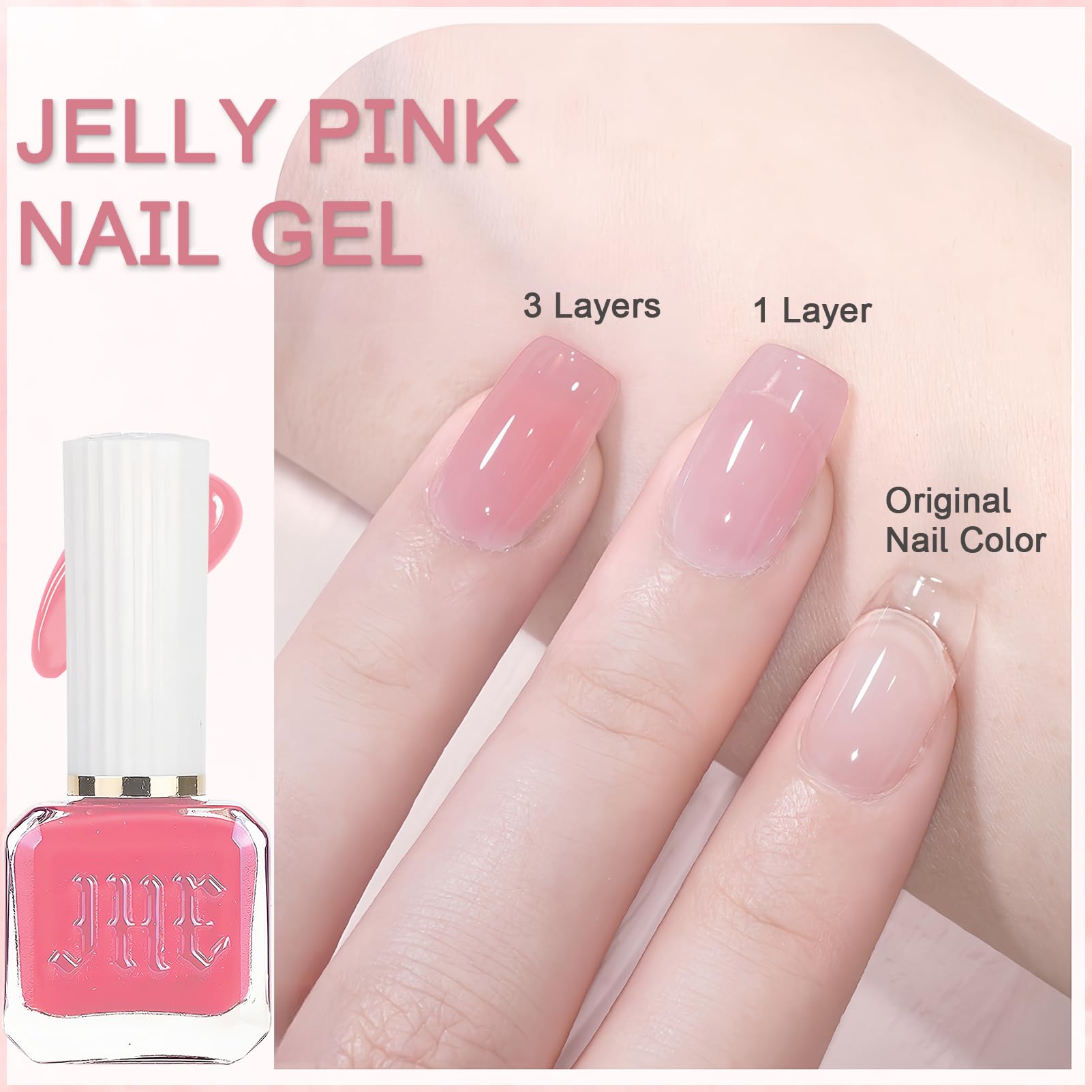 Pink Jelly Nail Polish - Quick Dry Sheer Gel Polish for Women & Girls (12ml) | Translucent Nail Art Starter Kit for Home Manicures & DIY Nail Designs