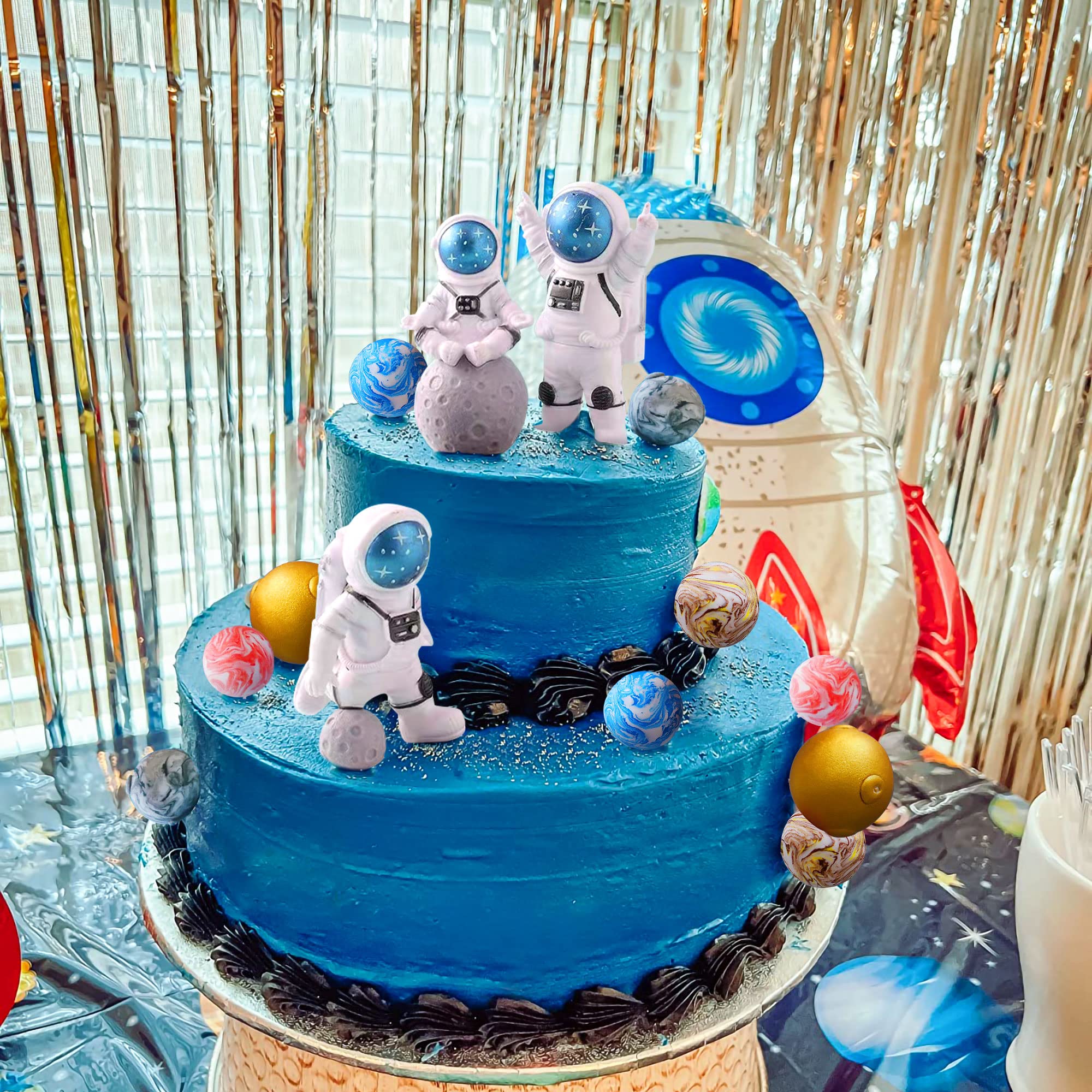 LaVenty 13 PCS Outer Space Party Supplies - Galaxy, Astronaut, Rocket & Planet Cake Toppers for Birthday, Baby Shower & Space Themed Celebrations