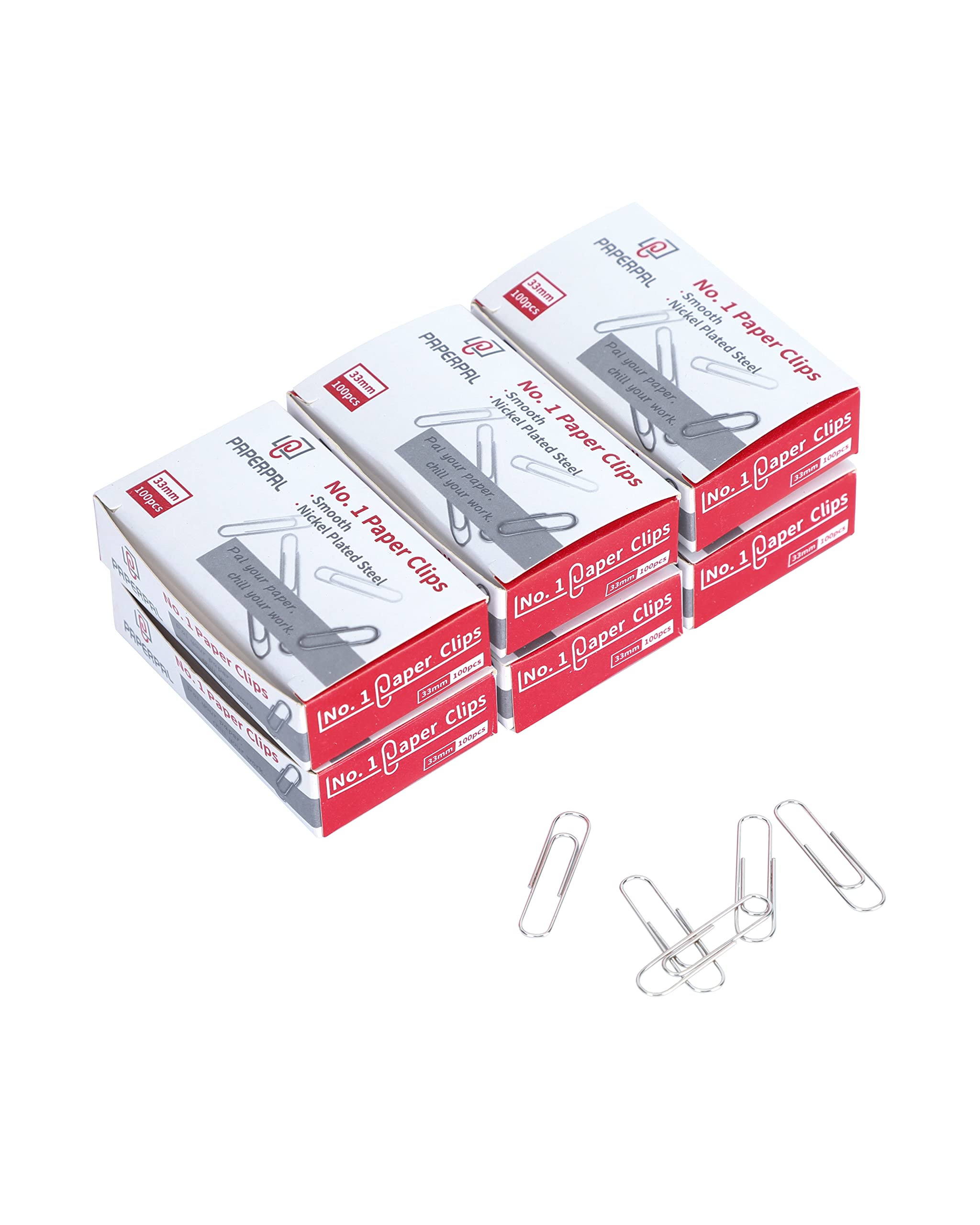 PAPERPAL #1 Smooth Paper Clips, 600 Medium Silver Paper Clips (6 Boxes of 100 Each) - No.1 Standard Size 1-2/7