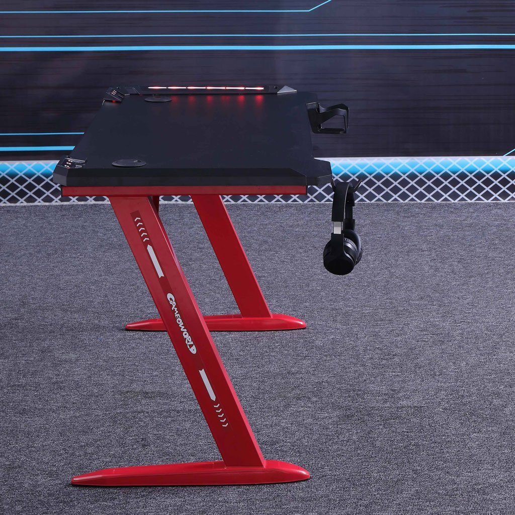 140cm RGB Gaming Desk with LED Lights - Carbon Fiber Z-Shaped Design for Home Office & PC Gaming - Perfect for Esports, Streaming & Workstations