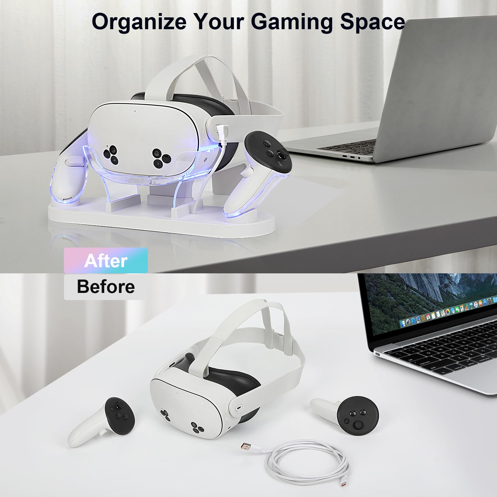 Meta Quest 3S/Quest 3 Charging Dock with 2 Rechargeable Batteries - Fast USB-C Charging for Headset & Controllers (2-3 Hours) - Perfect for VR Gaming & Entertainment