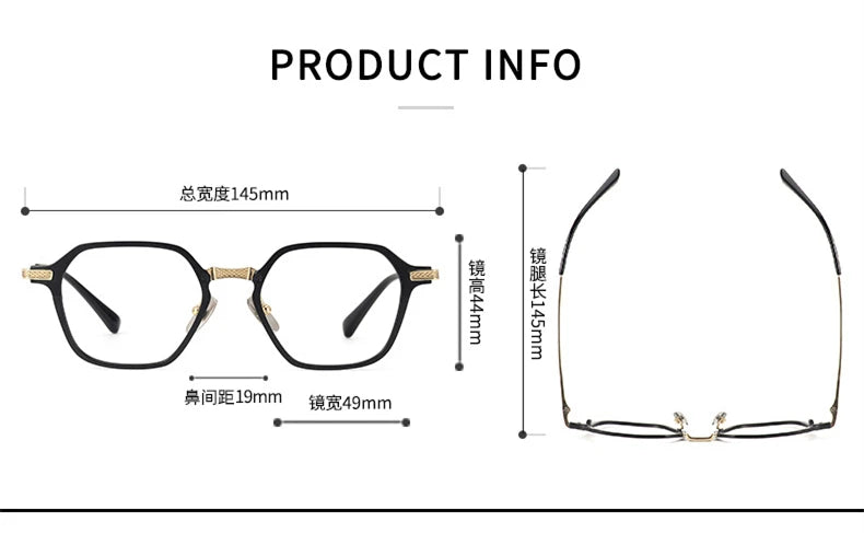 Black Unisex Full Rim Flat Top Square Titanium Eyeglasses Frame 63425 - Lightweight Durable Glasses for Work, Reading & Fashion