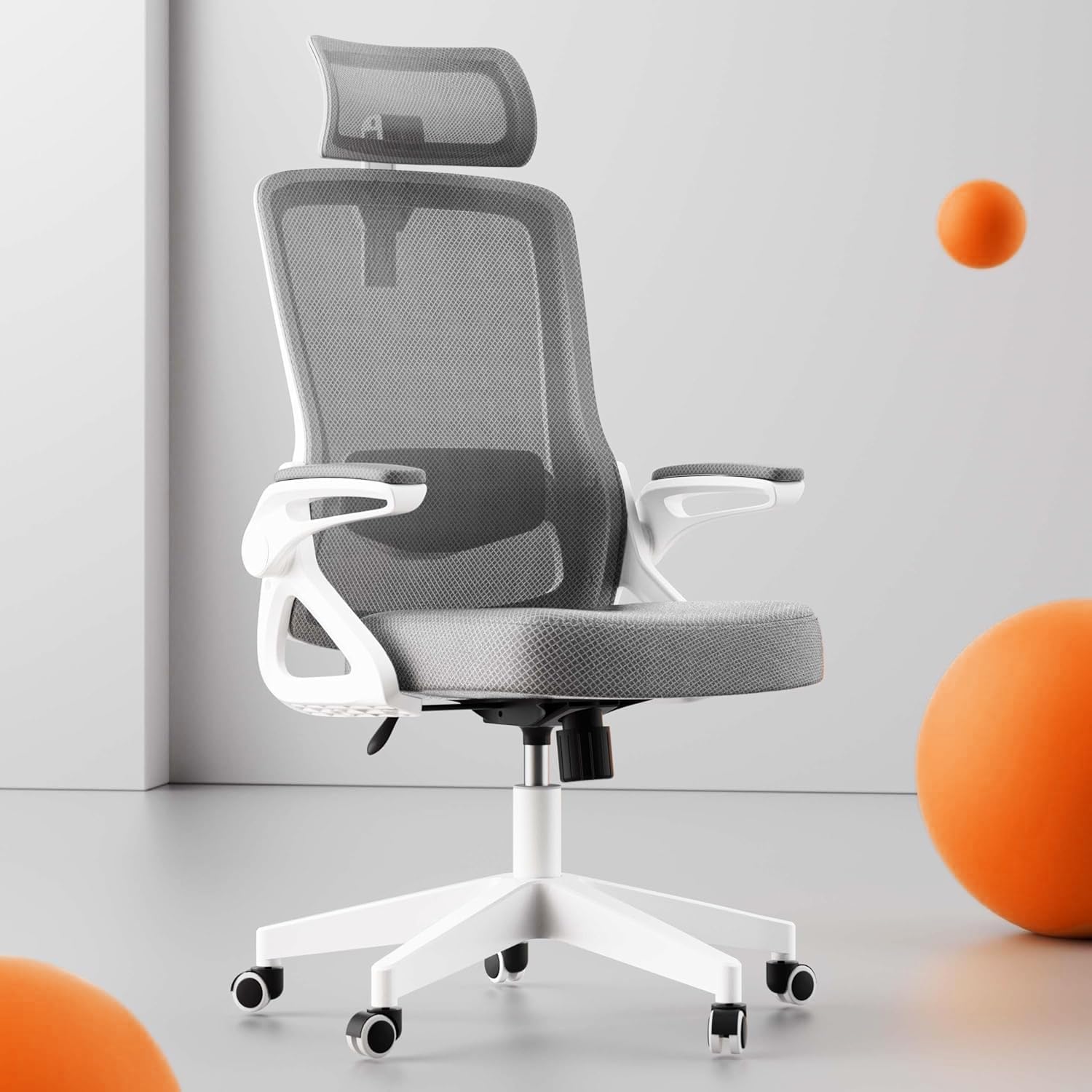Ergonomic Office Chair with Adjustable Armrests, 90° Flip-Up Design & Extra Wide Cushion - S-Shaped Desk Chair for Home Office, Gaming & Workspace Comfort